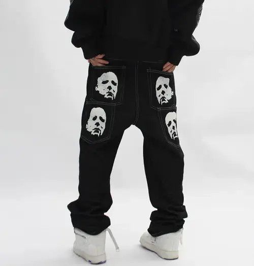 Other Black face print washed straight jeans Size US 32 / EU 48 - 1 Thumbnail
