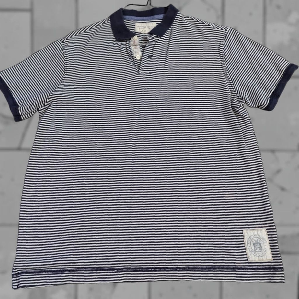 Vintage Denim & Supply Polo Shirt Mens Medium Blue Striped Short Sleeve Collared Button Front 100% Cotton Size US M / EU 48-50 / 2 - 1 Thumbnail
