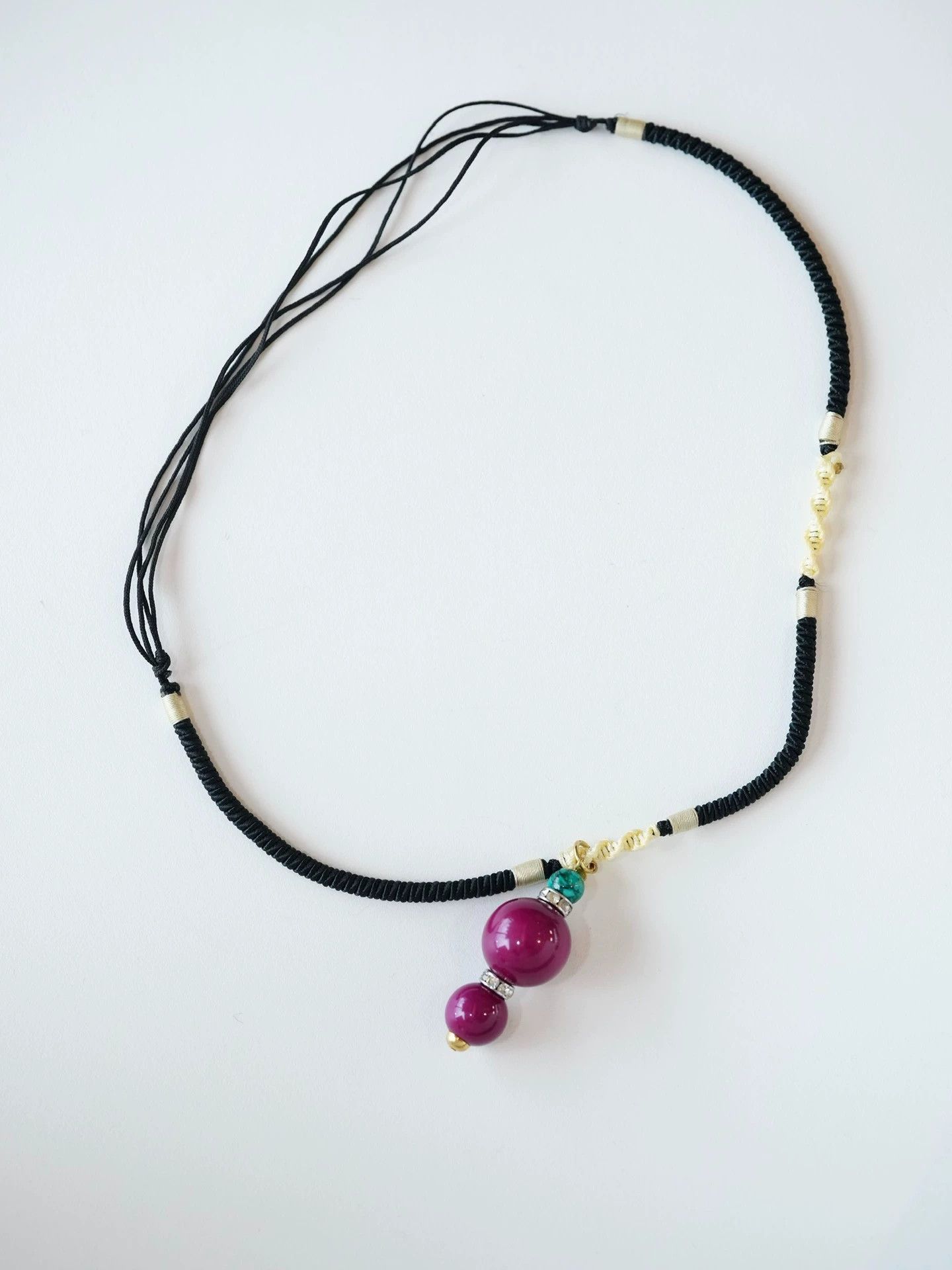 Yves Saint Laurent YSL Vintage Gourd Turquoise Amethyst Choker Black Braided Size ONE SIZE - 7 Thumbnail
