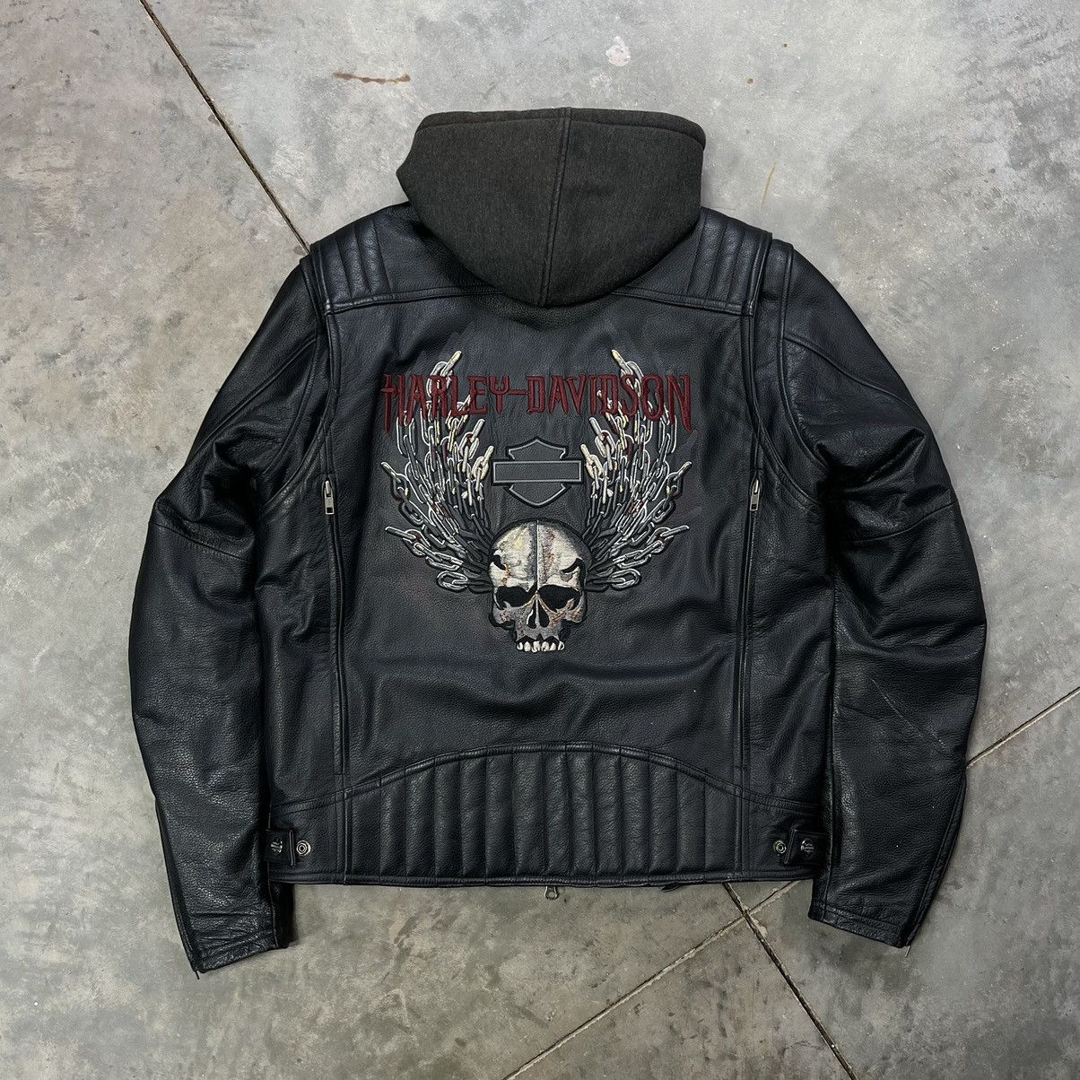 Harley Davidson Leather Riding Jacket Rare Skull Wings
