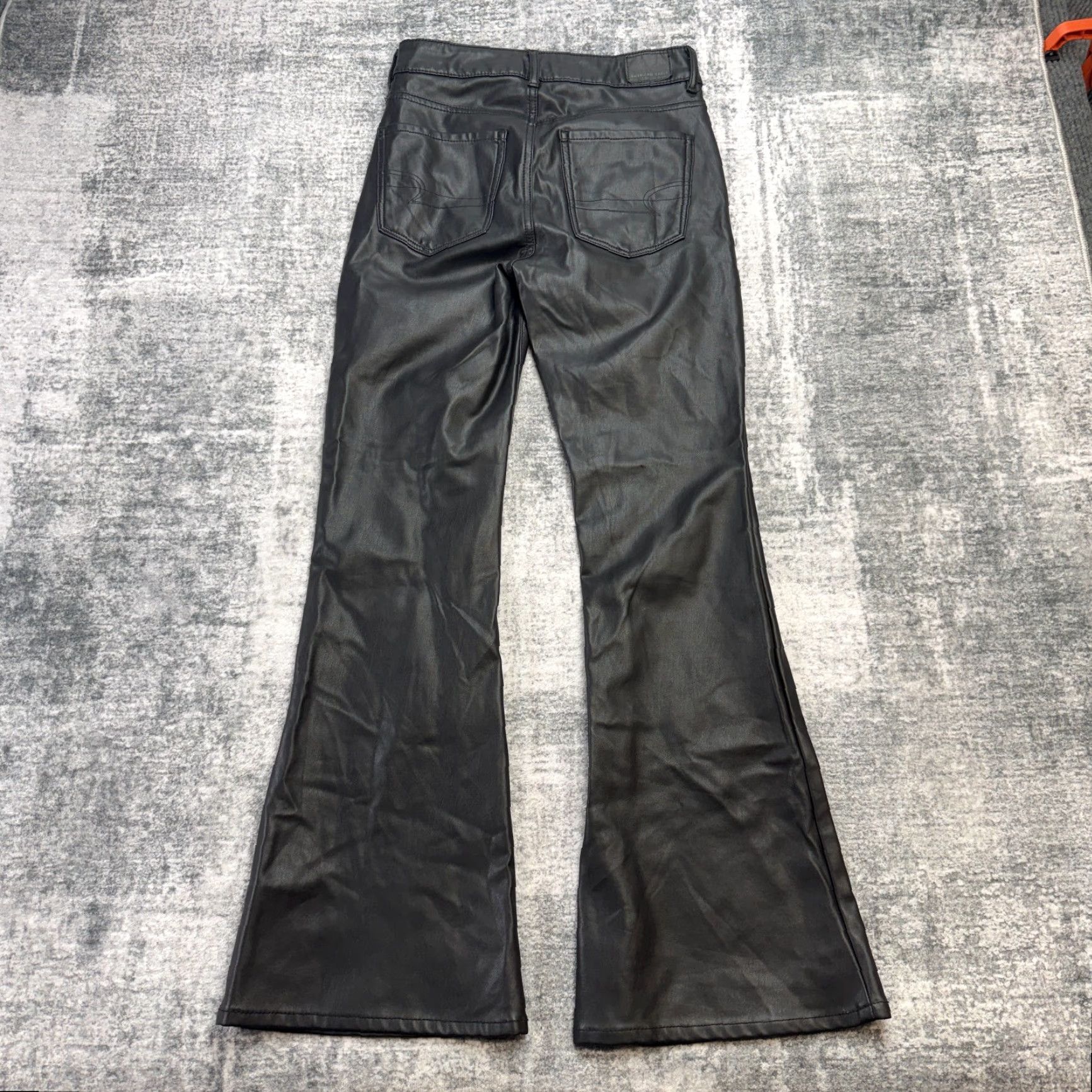 American Eagle Outfitters Amer ican Eagle Pants Womens 4 Black High Rise Flare Faux Leather Party Jeans Size 27" / US 4 / IT 40 - 4 Thumbnail