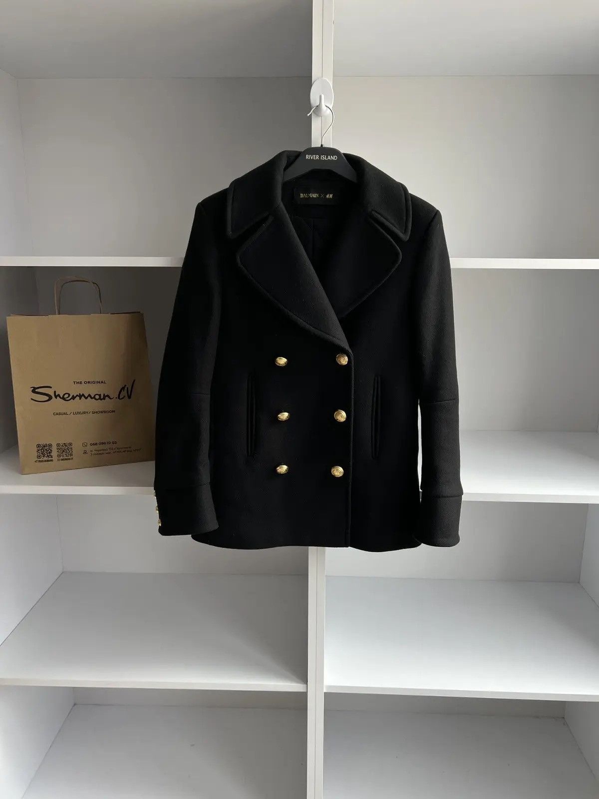 Balmain × Designer × Vintage Vintage Balmain x H&M Black Double Breasted Wool Coat Womens Size S / US 4 / IT 40 - 3 Thumbnail