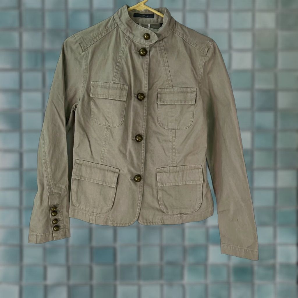 Liz Claiborne Liz Claiborne Women's Outdoor Beige Jacket, Size 4, Long Sleeve Collared Design, Casual Button Closure Size S / US 4 / IT 40 - 1 Thumbnail