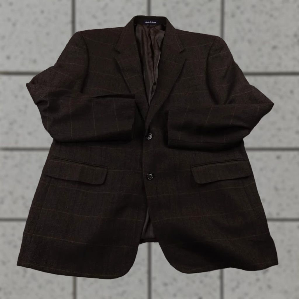 Vintage VINTAGE Alan Flusser Blazer Sport Coat Brown Herringbone Wool Cashmere 44 Regular Mens Jacket Size 44R - 1 Thumbnail
