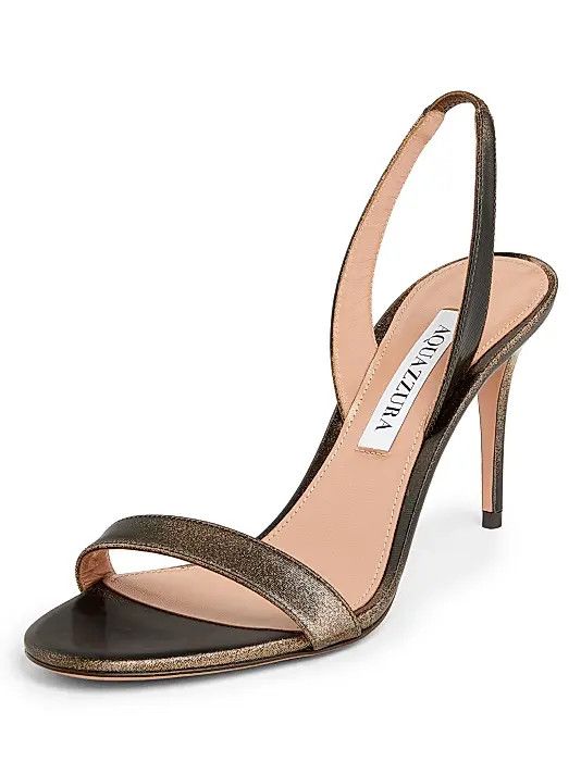 Aquazzura os11x0126 So Nude 85MM Metallic Leather Slingback Sandals Size US 7 / IT 37 - 2 Thumbnail
