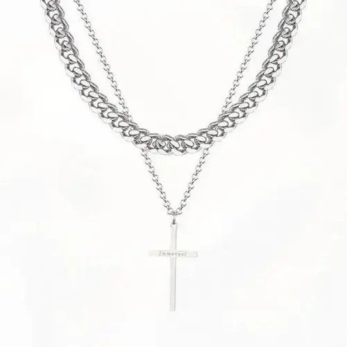 Designer × Jewelry Titanium Steel Layered Cross Pendant Necklace for Men Women Size ONE SIZE - 3 Thumbnail