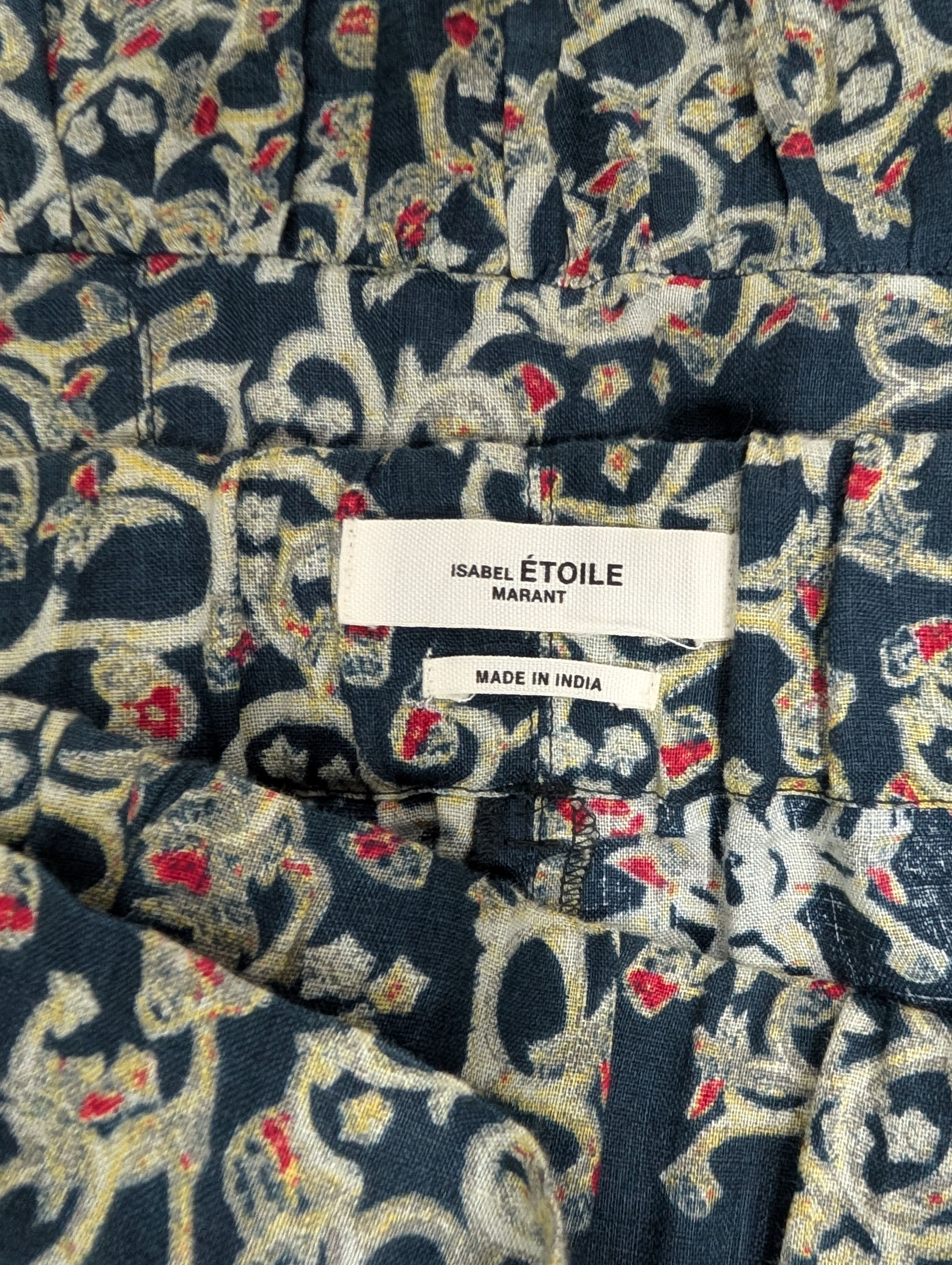 Isabel Marant Etoile Dark Blue Overall Printed Linen Skirt With Ruffle Ends Size 26" / US 2 / IT 38 - 4 Thumbnail