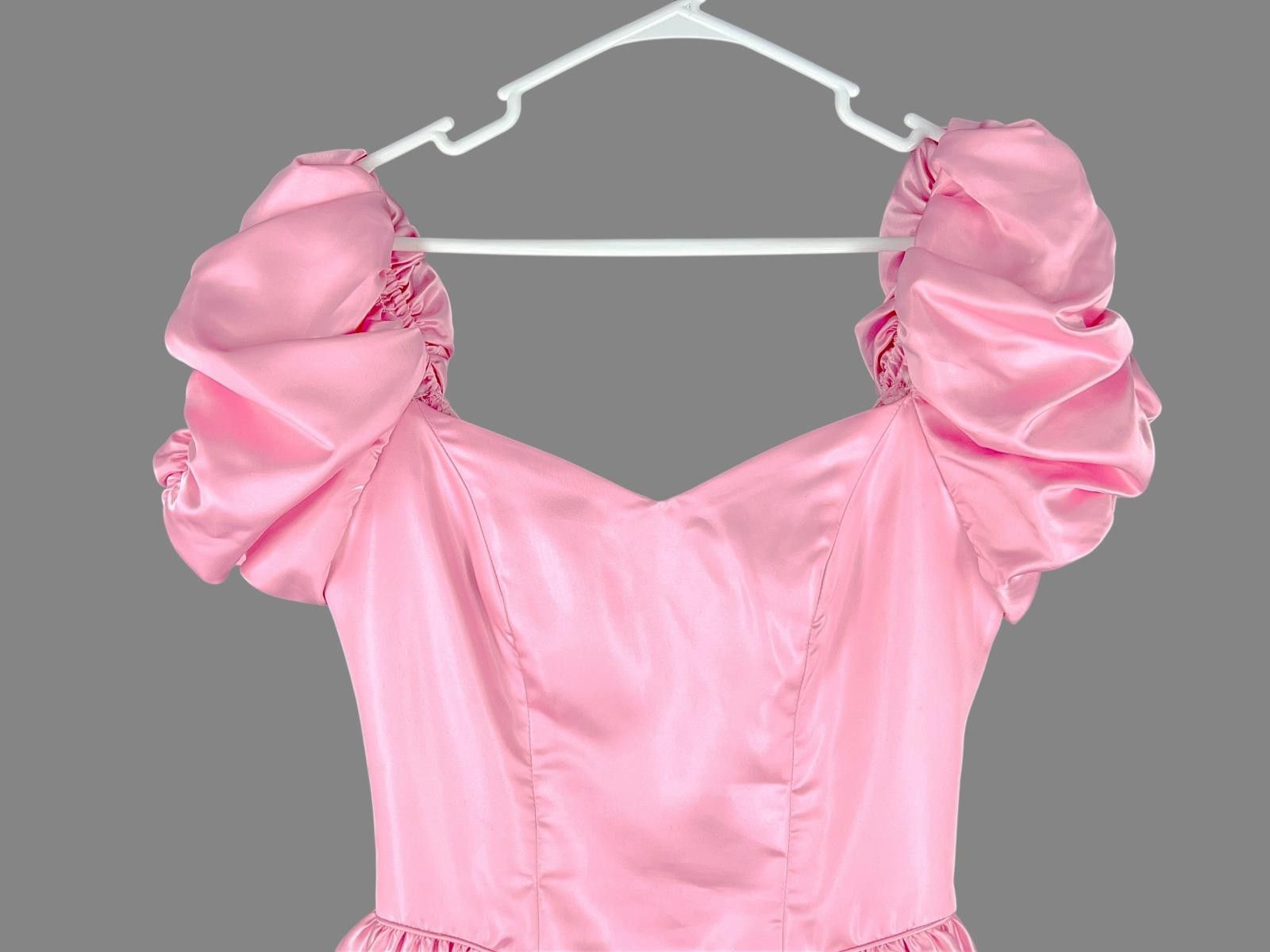 Designer 80s Pink Peplum Satin Prom Dress Barbiecore Size M / US 6-8 / IT 42-44 - 5 Thumbnail