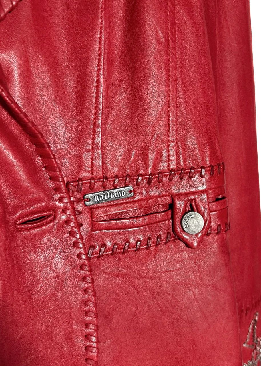John Galliano Galliano Red Distressed Leather Embellished Blazer Size M / US 6-8 / IT 42-44 - 4 Thumbnail
