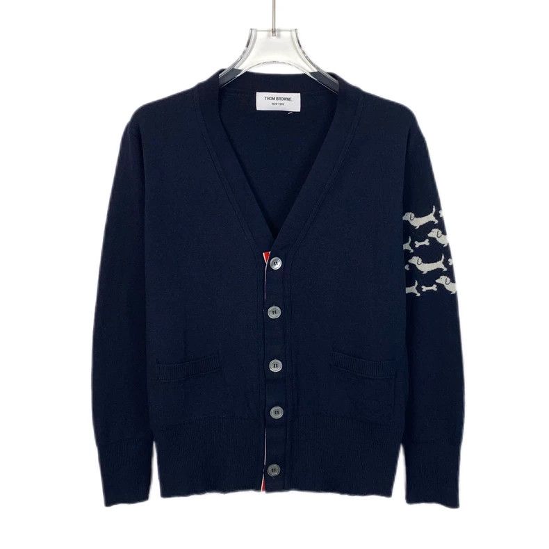 Thom Browne Thom Browne Dark blue puppy inlaid V-neck wool knitted card Size US S / EU 44-46 / 1 - 1 Thumbnail