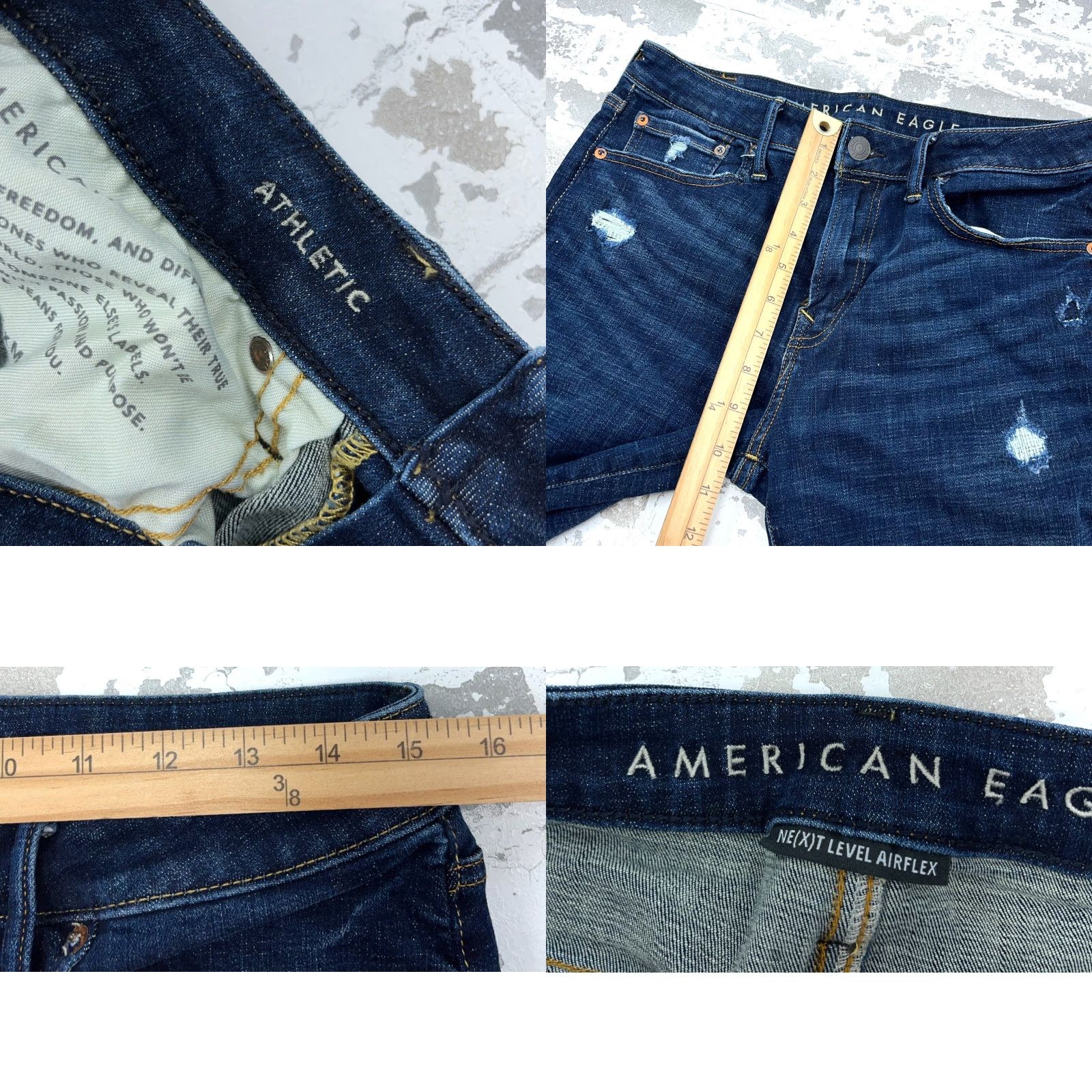 American Eagle Outfitters American Eagle Jeans Men 30x34 Athletic Skinny Dark Wash Whiskered Denim Cotton 5-Pocket Zipper Button Logo Flattering Fit Mens Size US 30 / EU 46 - 8 Thumbnail