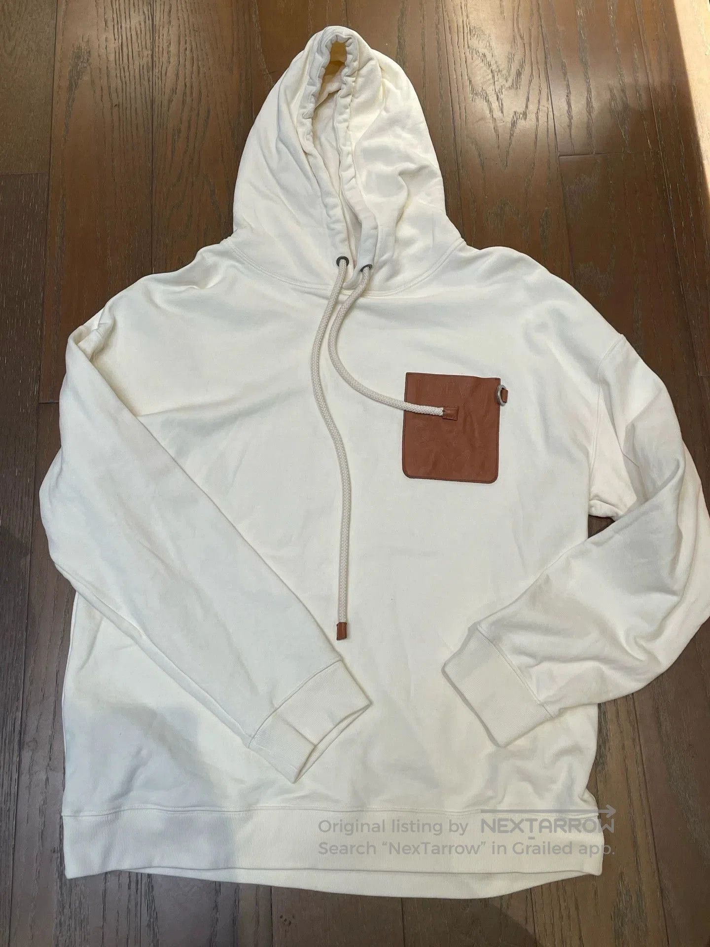 beige classic leather logo hooded sweatshirt.