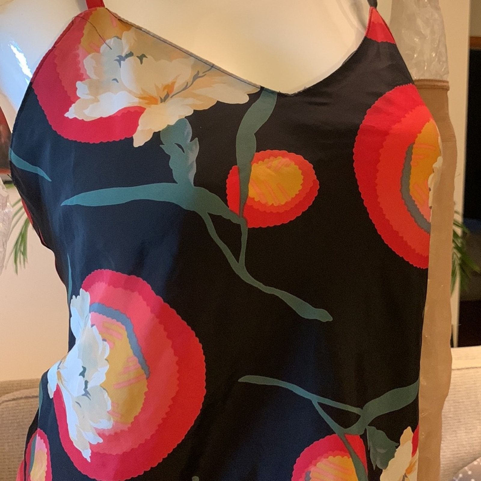 Vintage Floral cami camisole slip minidress art deco poppies Size S / US 4 / IT 40 - 1 Thumbnail