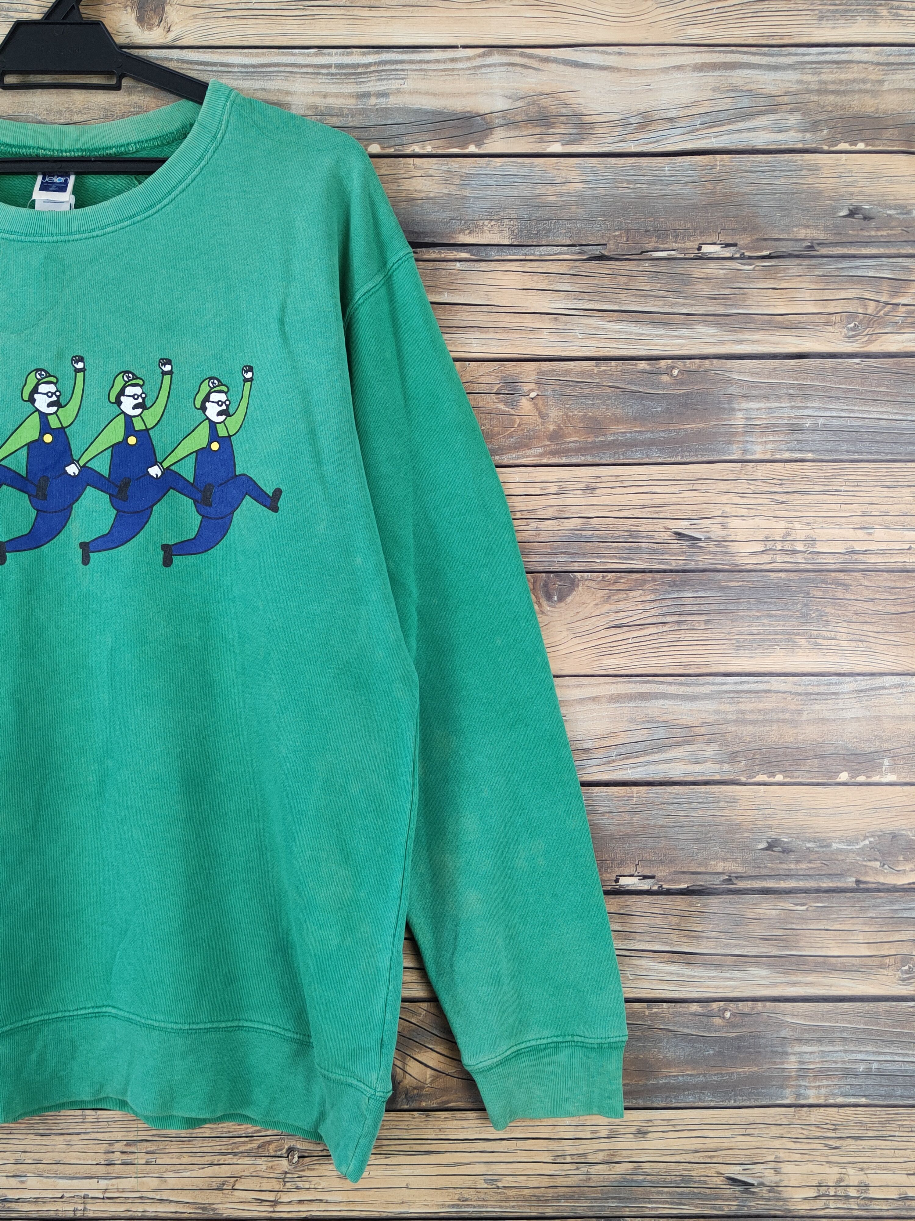 Japanese Brand Jellan luigi mario Green Faded Sweatshirts #W1923 Size US L / EU 52-54 / 3 - 5 Thumbnail