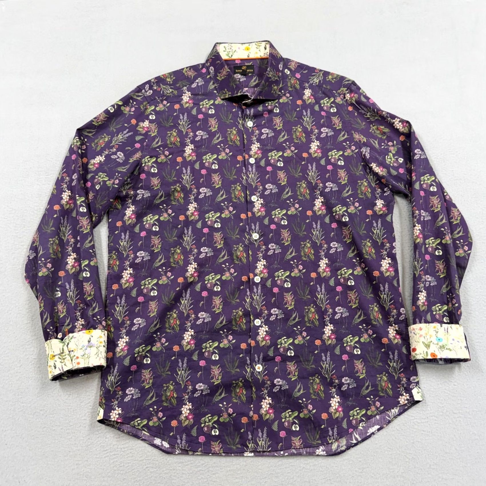 Simon Carter Simon Carter Shirt Mens 42 Purple Floral Long Sleeve Button Up Slim Fit Casual Size US XL / EU 56 / 4 - 2 Thumbnail