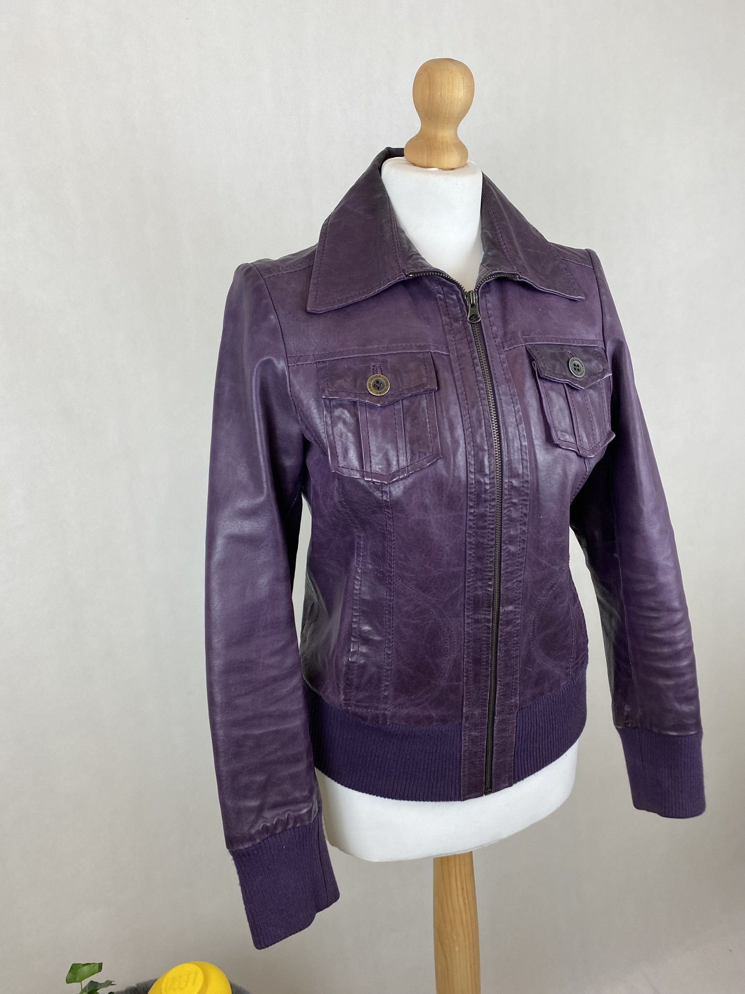 Genuine Leather × Vintage real leather jacket purple rare big pullers Size S / US 4 / IT 40 - 5 Thumbnail
