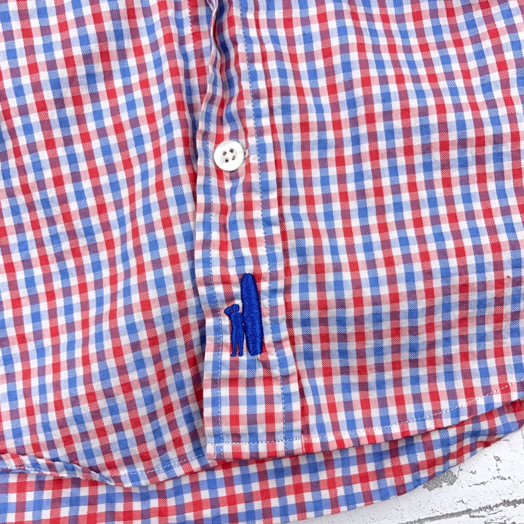 johnnie-O johnnie-O Shirt Men Medium Pink Blue Button Up Plaid Gingham Pocket Size 40R - 4 Thumbnail
