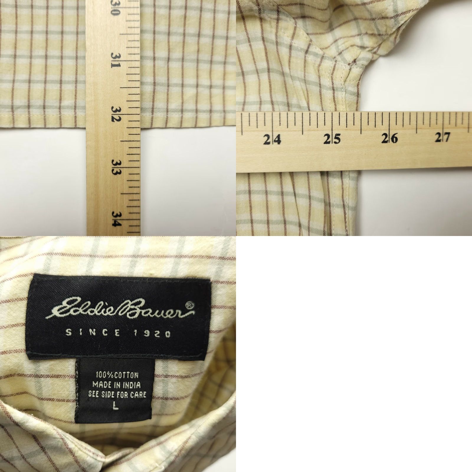 Eddie Bauer Eddie Bauer Button-Up Shirt Men’s Short Sleeve Yellow Check Casual Large Adult Regular Size Size US L / EU 52-54 / 3 - 8 Thumbnail