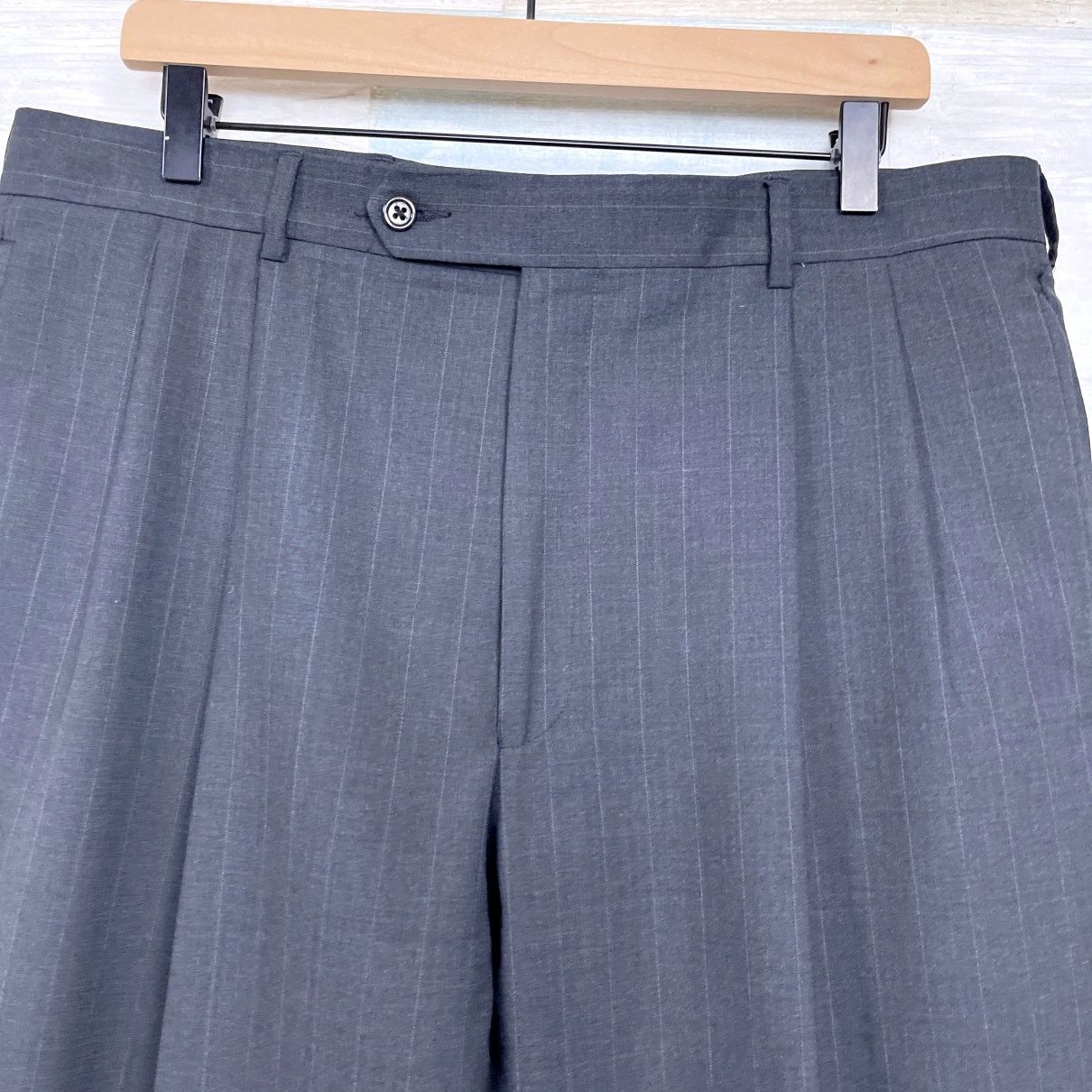 Jos. A. Bank Jos A Bank Wool Pinstripe Suit Charcoal Gray Mens 42L Jacket Size 42L - 10 Thumbnail