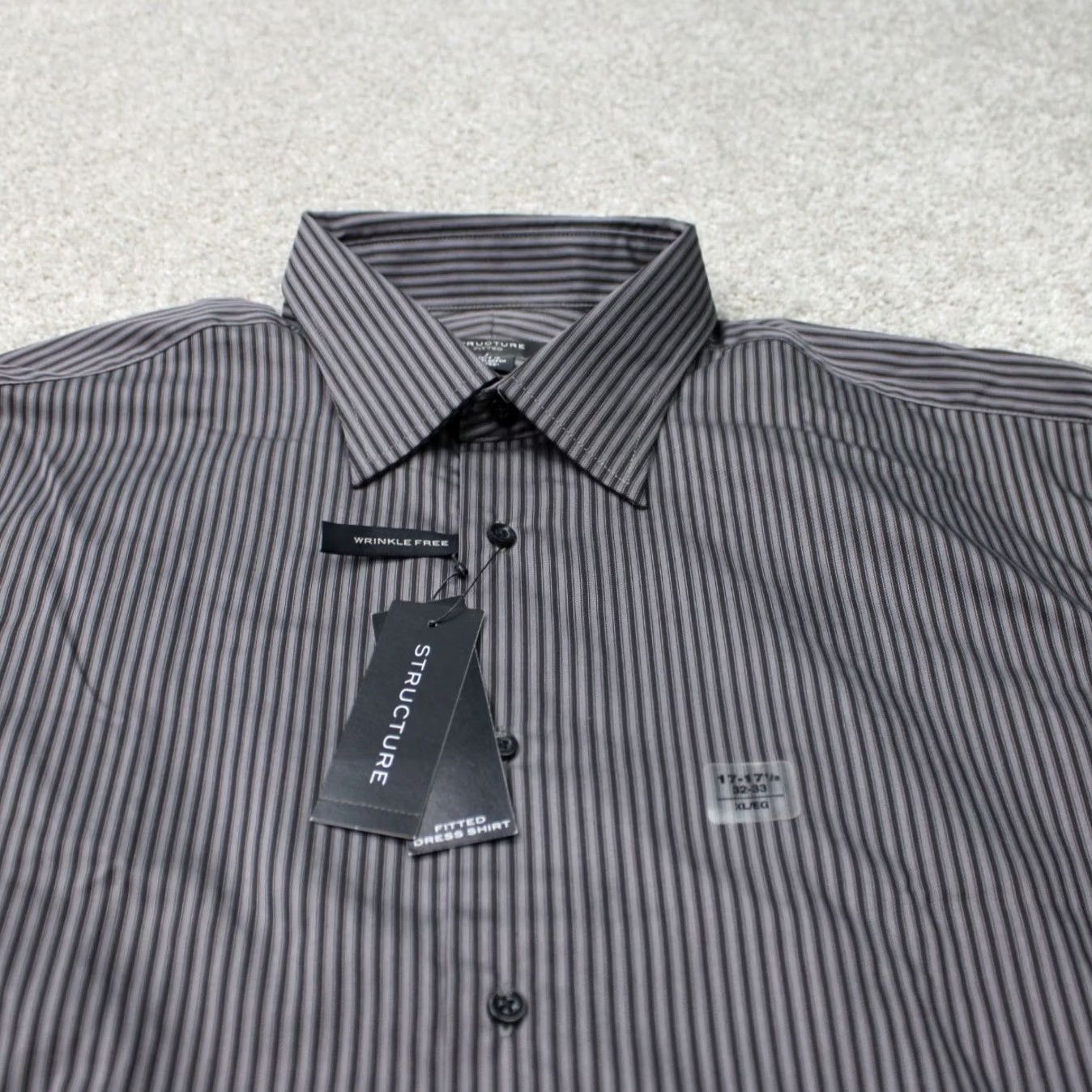 Vintage Structure Dress Shirt Mens XL 17-17 1/2 32/33 Black Wrinkle Free L/S NWT Vintage No Size 48R - 5 Thumbnail