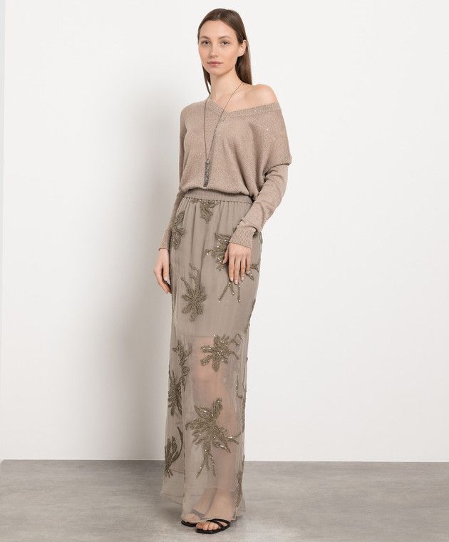 Brunello Cucinelli o1y0725 Maxi Skirt in Sand Size 25" / US 0 / IT 36 - 2 Thumbnail