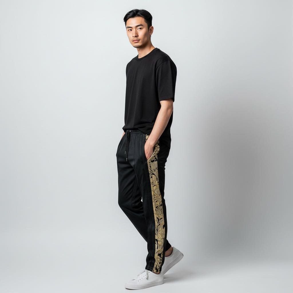 Dolce & Gabbana NEW Dolce & Gabbana Black Tuxedo Joggers Gold Floral Stripe Size US 30 / EU 46 - 11 Thumbnail