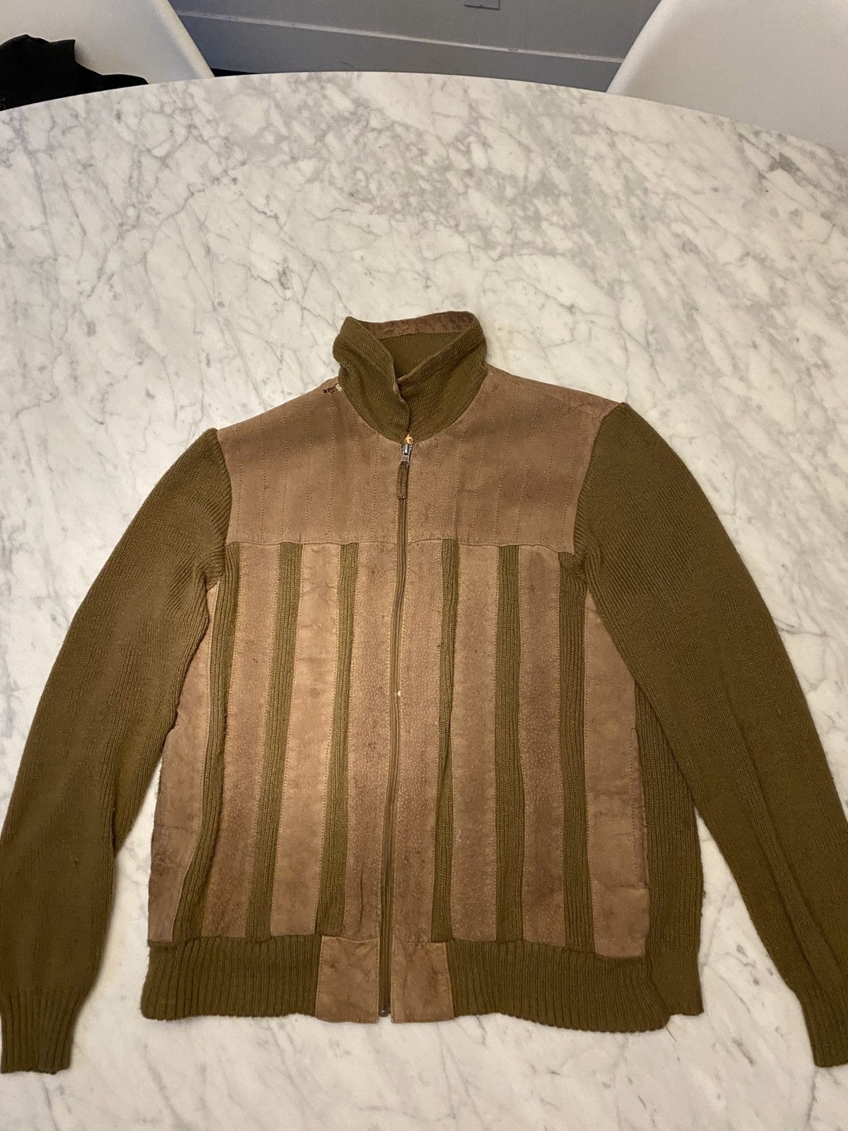 Vintage vtg leather knit sweater Size US L / EU 52-54 / 3 - 1 Thumbnail