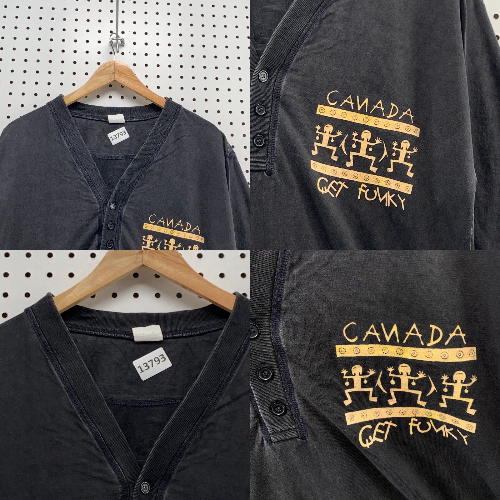 Vintage Canada Get Funky Niagara Funky Falls Black Long Sleeve 1/4 Button Henley Shirt L Size L / US 10 / IT 46 - 8 Thumbnail