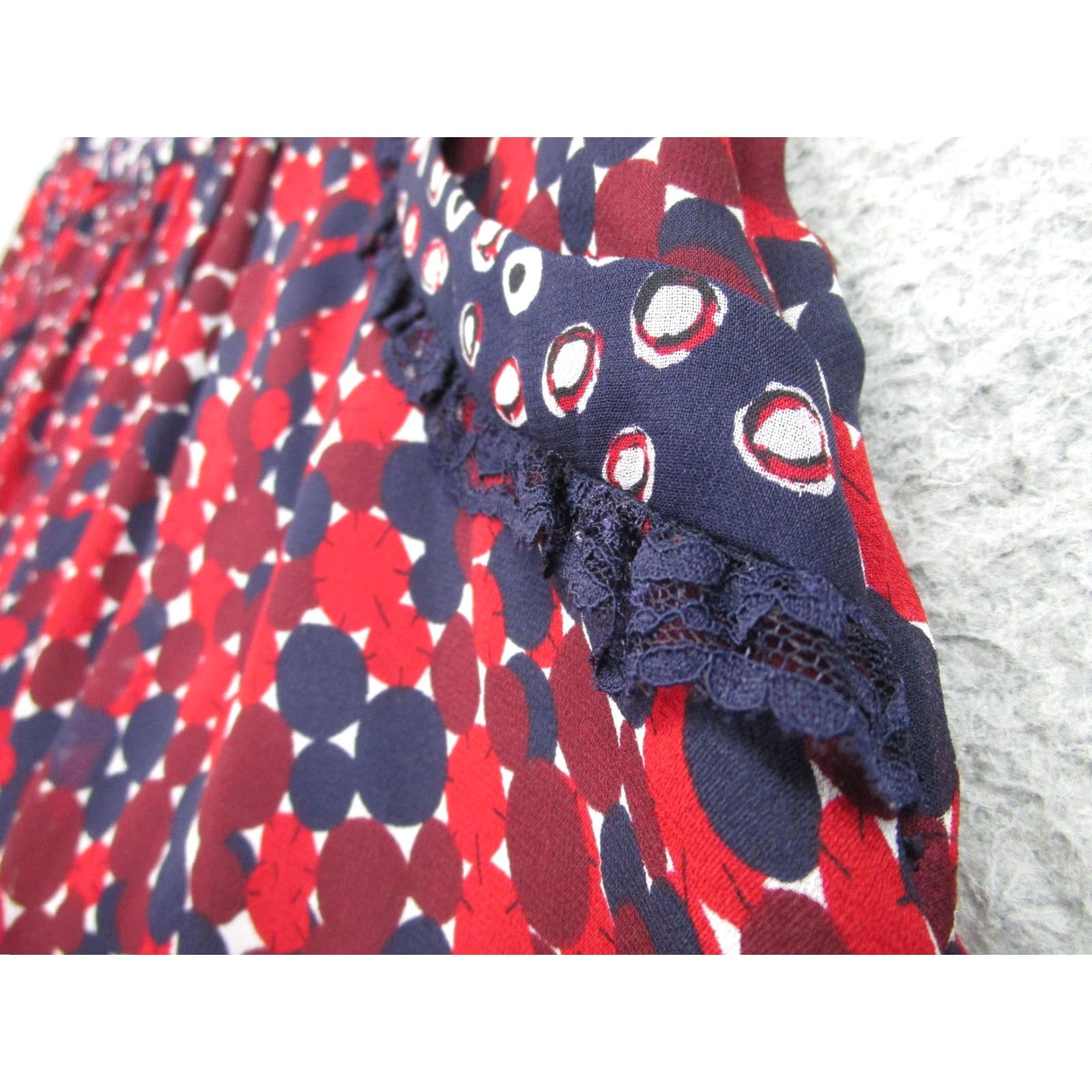 Diane von Furstenberg Skirt Womens 8 Red Silk A-Line Polka Dot Lace Trim Chiffon