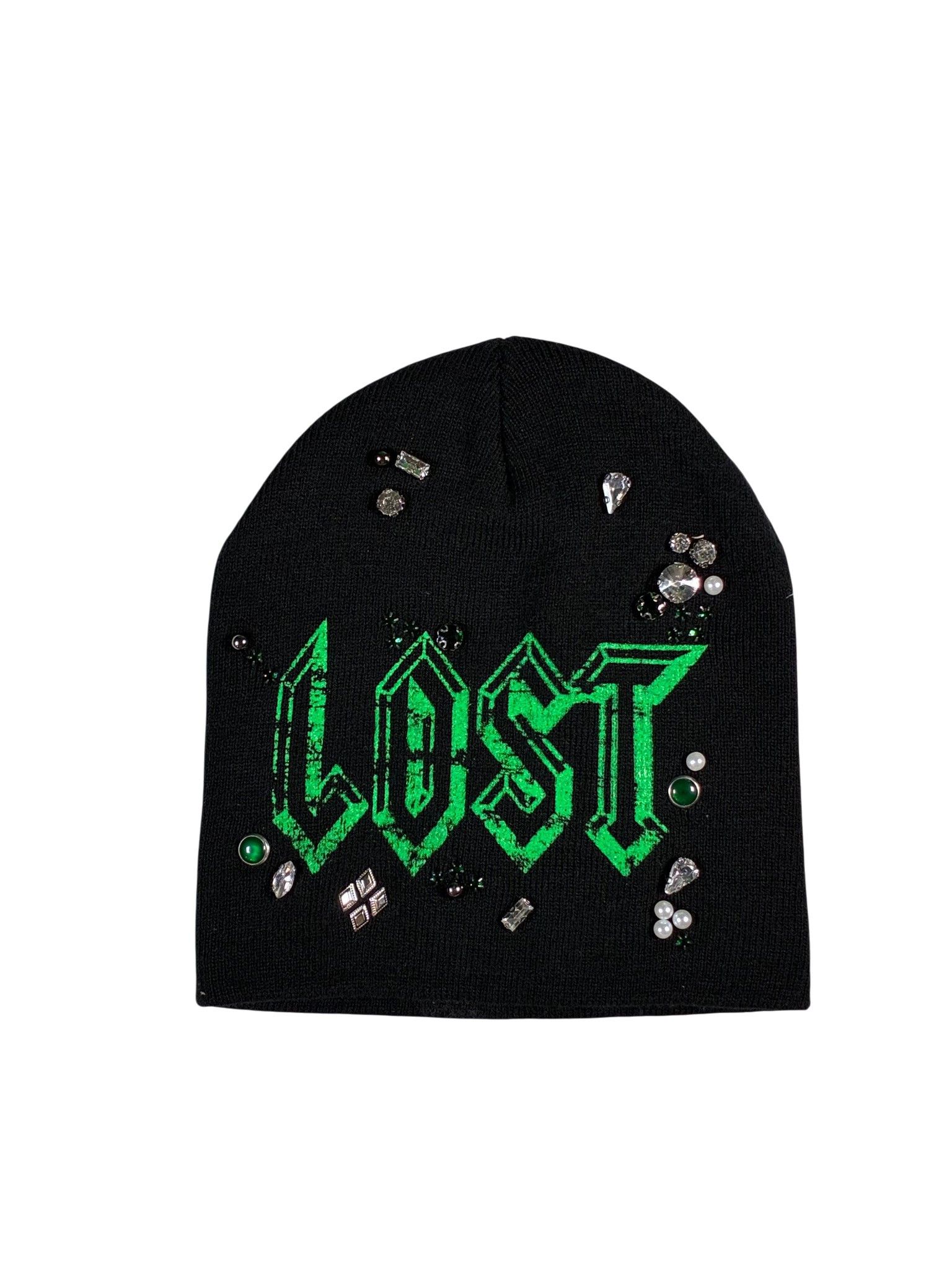 LOST INTRICACY Lost Intricacy 'Emerald & Rhinestone' Emerald & Black Beanie Size ONE SIZE - 1 Preview