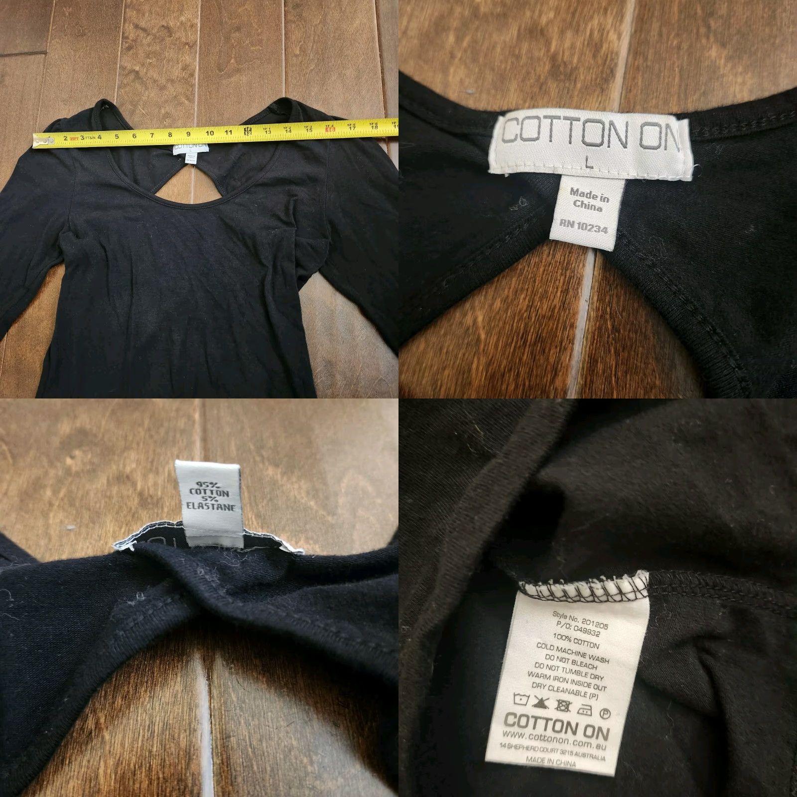 Cotton On Cotton On Blouse Women's Black 3/4 Sleeve Top - Size Large - Regular Fit - Solid Pattern - Cotton Blend - All Seasons - Machine Washable - Womens Size L / US 10 / IT 46 - 9 Thumbnail