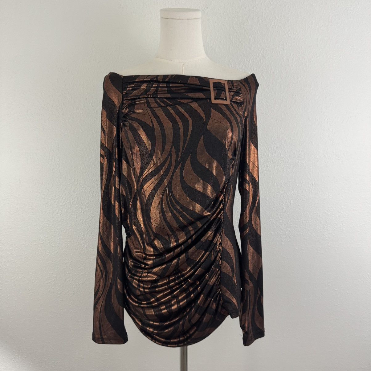 Other BALI Vintage 90s Brown Metallic Copper Swirl Ruched Top Size L / US 10 / IT 46 - 2 Thumbnail
