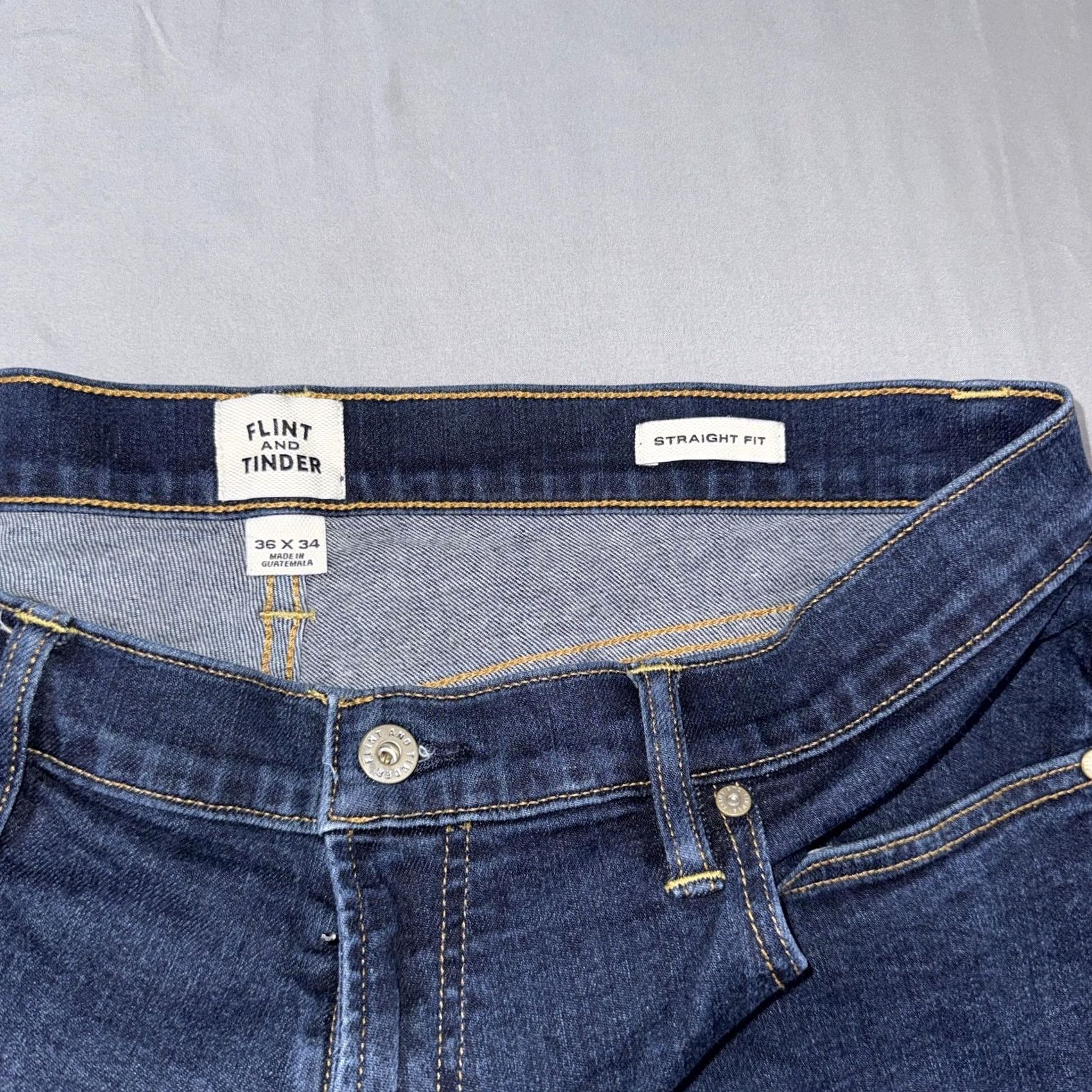 Flint And Tinder Flint And Tinder Jeans Mens 36x34 Blue Straight Dark Wash Denim Pants Size US 36 / EU 52 - 3 Thumbnail