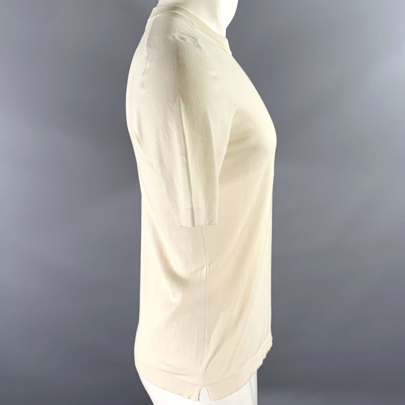 Boglioli BOGLIOLI T-shirt Size S Cream Solid Cotton Blend Ribbed Collar Size US S / EU 44-46 / 1 - 3 Thumbnail