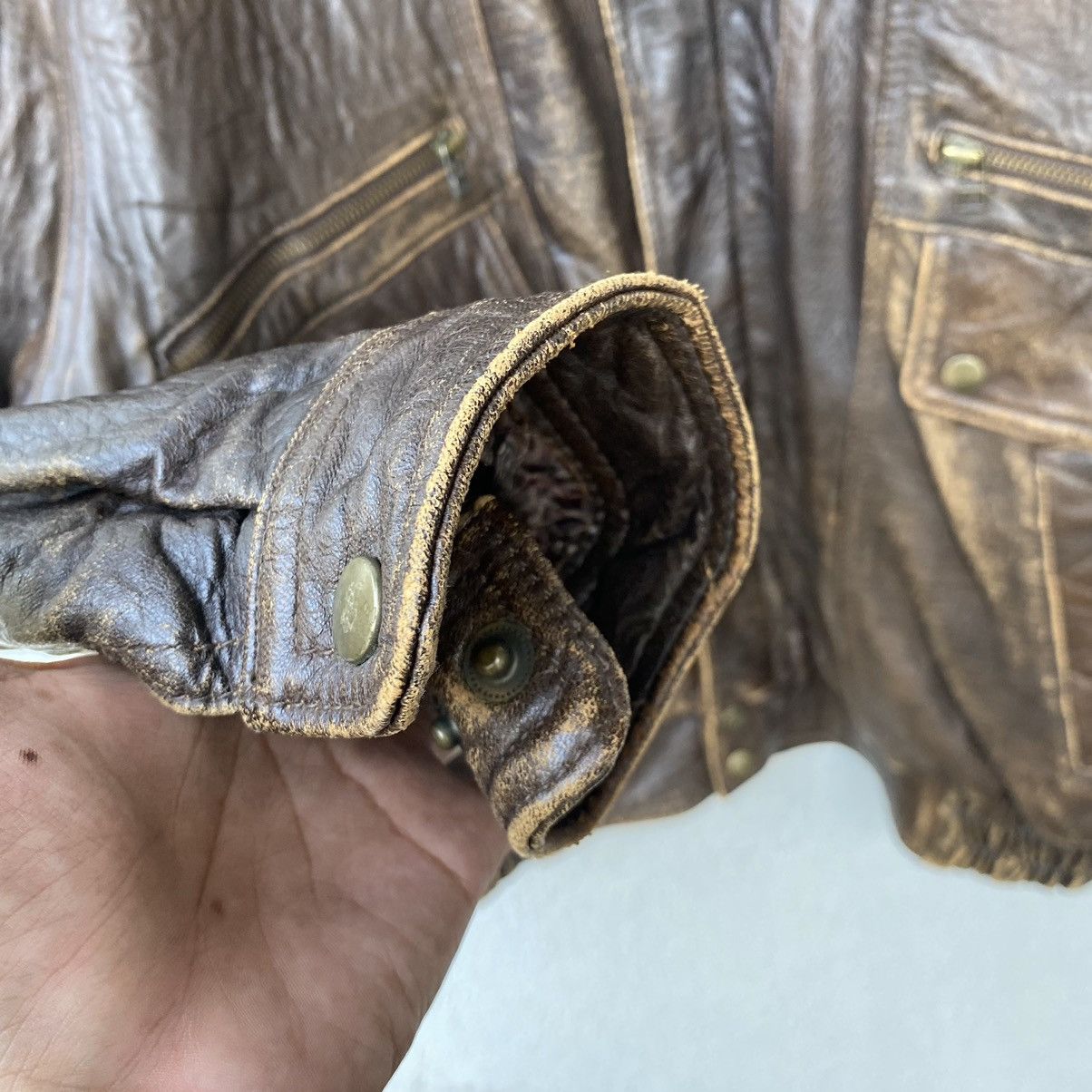 Vintage Vintage Japanese Utility Pocket Faded Leather Jacket Size US XL / EU 56 / 4 - 6 Thumbnail