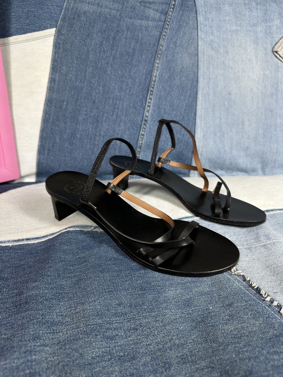ATP Atelier ATP Atelier Nashi 50 Black Leather Sandals Heels Thin Strap Size US 9 / IT 39 - 17 Thumbnail