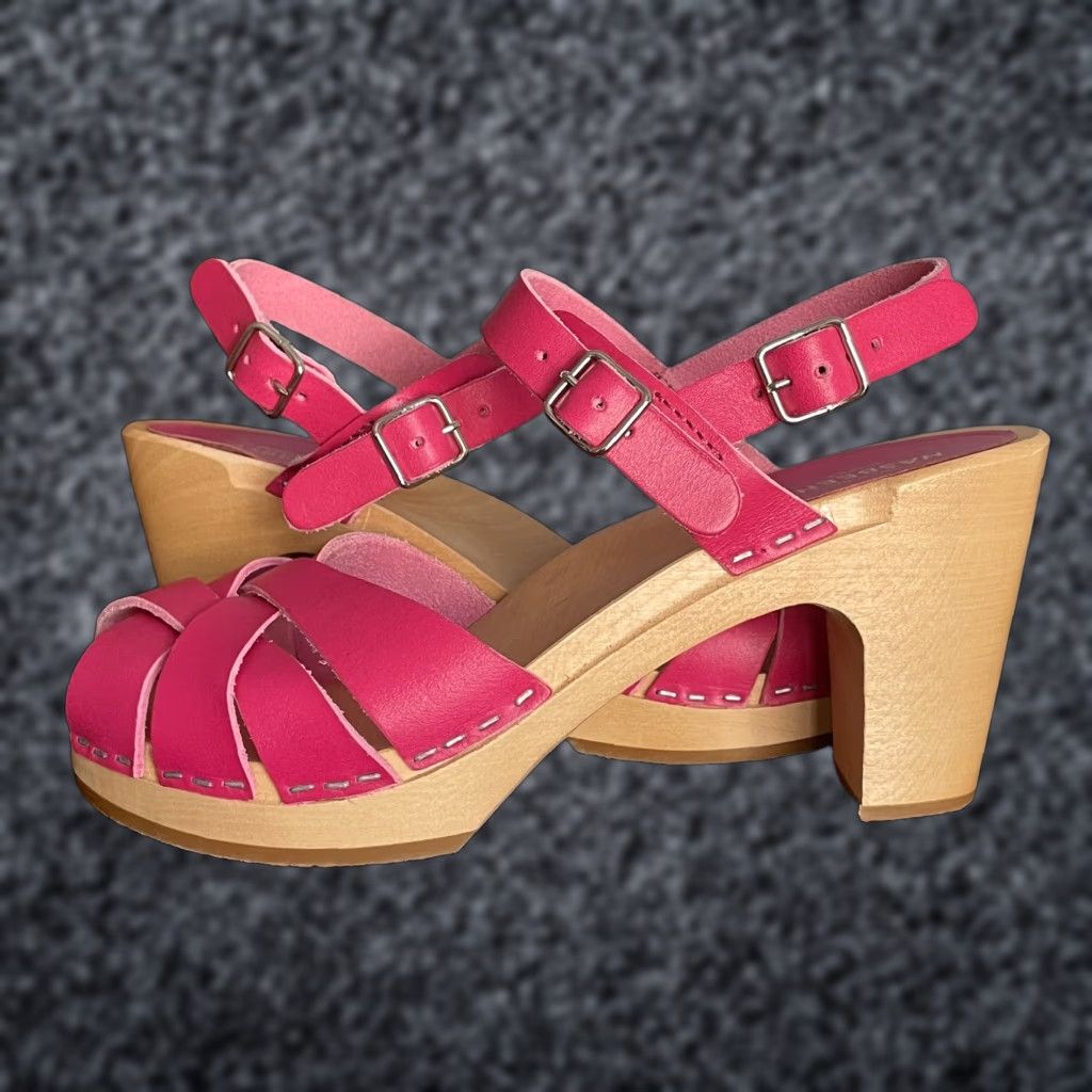 Swedish Hasbeens Swedish Hasbeens Sandal Women Pink Leather Strappy Open Toe Buckle Ankle Strap High Heel 3-3.9in Sz 37 Size US 7 / IT 37 - 1 Thumbnail