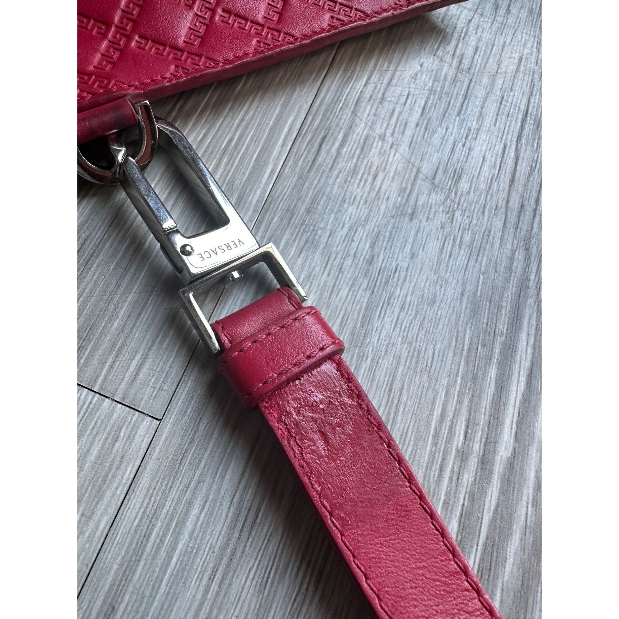 Versace Versace Large Red Logo Print Leather Wristlet Clutch Size ONE SIZE - 6 Thumbnail