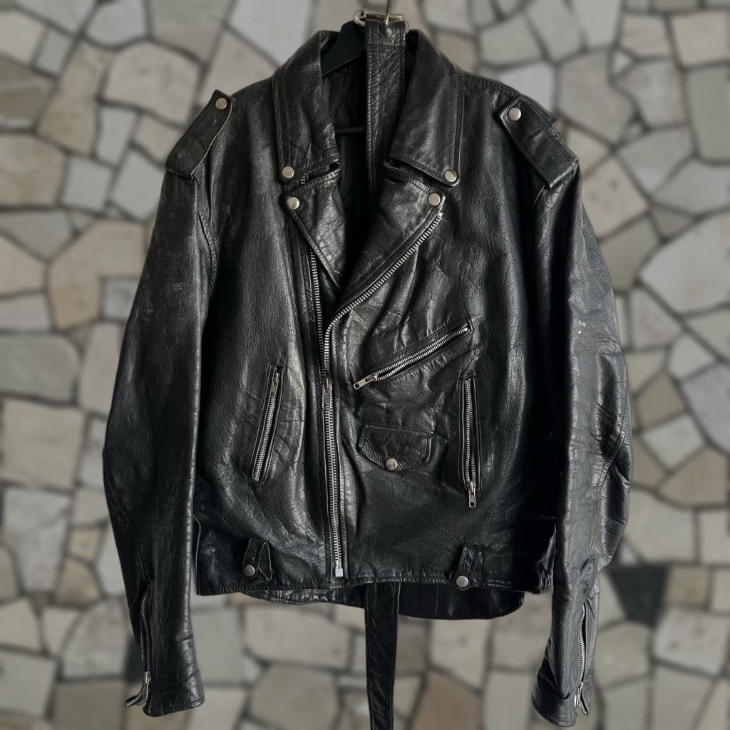 Vintage VINTAGE Motorcycle Leather Jacket XL Leather Belt 1960s X-Large Mens Womens? Size US XL / EU 56 / 4 - 1 Thumbnail