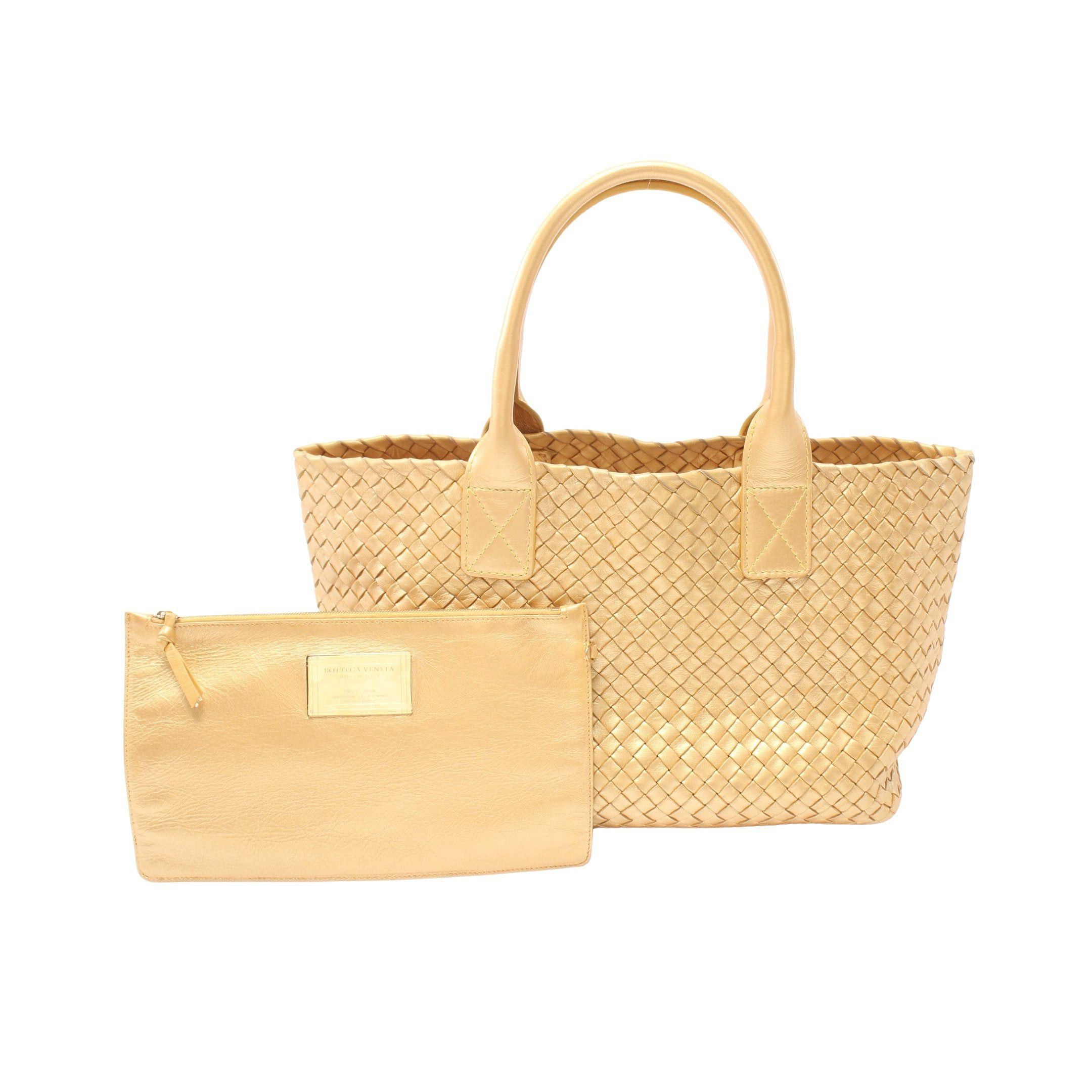 Bottega Veneta Hippopotamus Pm Intrecciato Handbag Tote Bag Leather Gold, Women's