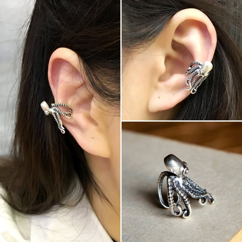 Jewelry Sea monster octopus Rare Earrings One Pairs Chrome Jewelry Size ONE SIZE - 2 Thumbnail