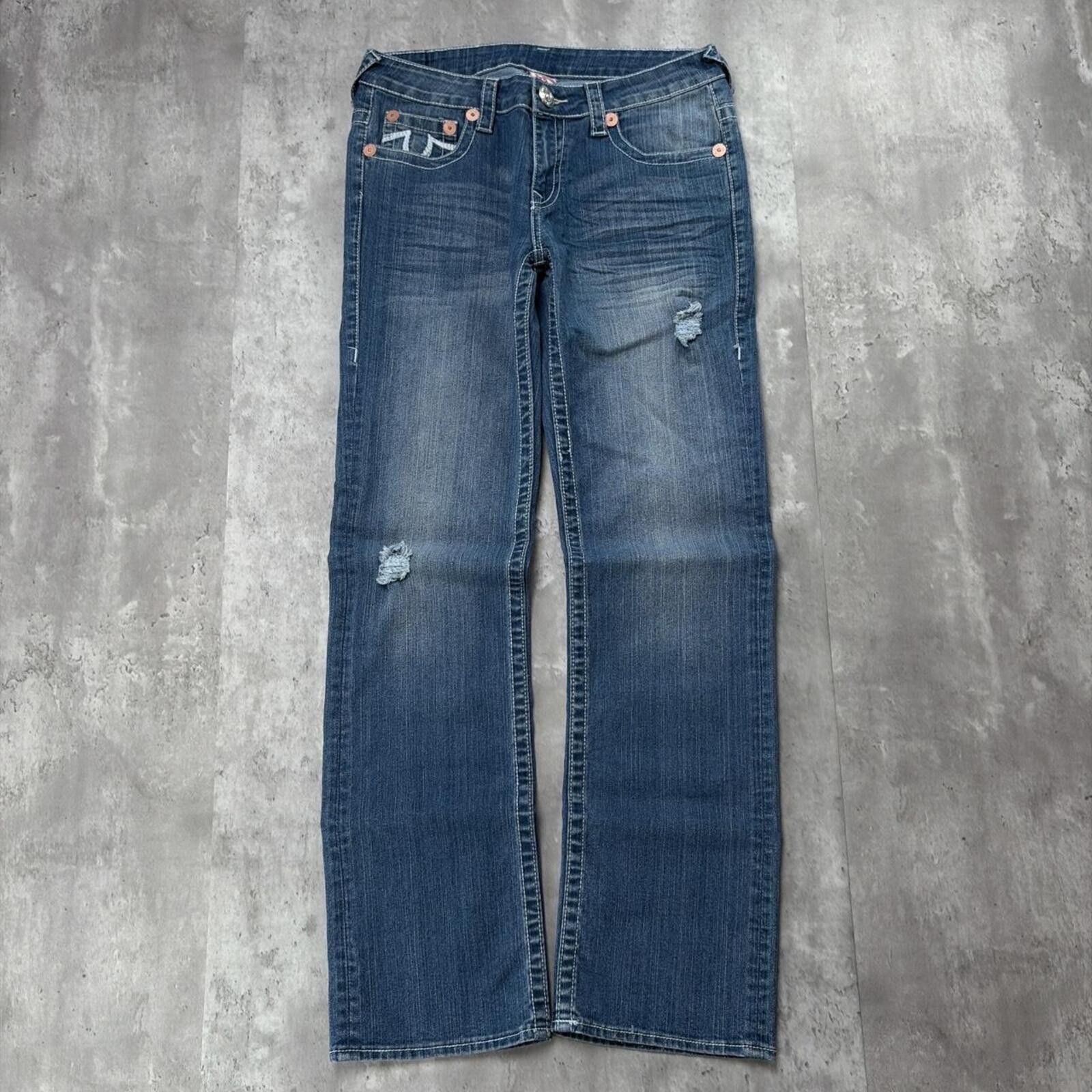 True Religion Y2K Blue True Religion Grunge Julie Straight Denim Jeans Size 30" / US 8 / IT 44 - 2 Thumbnail