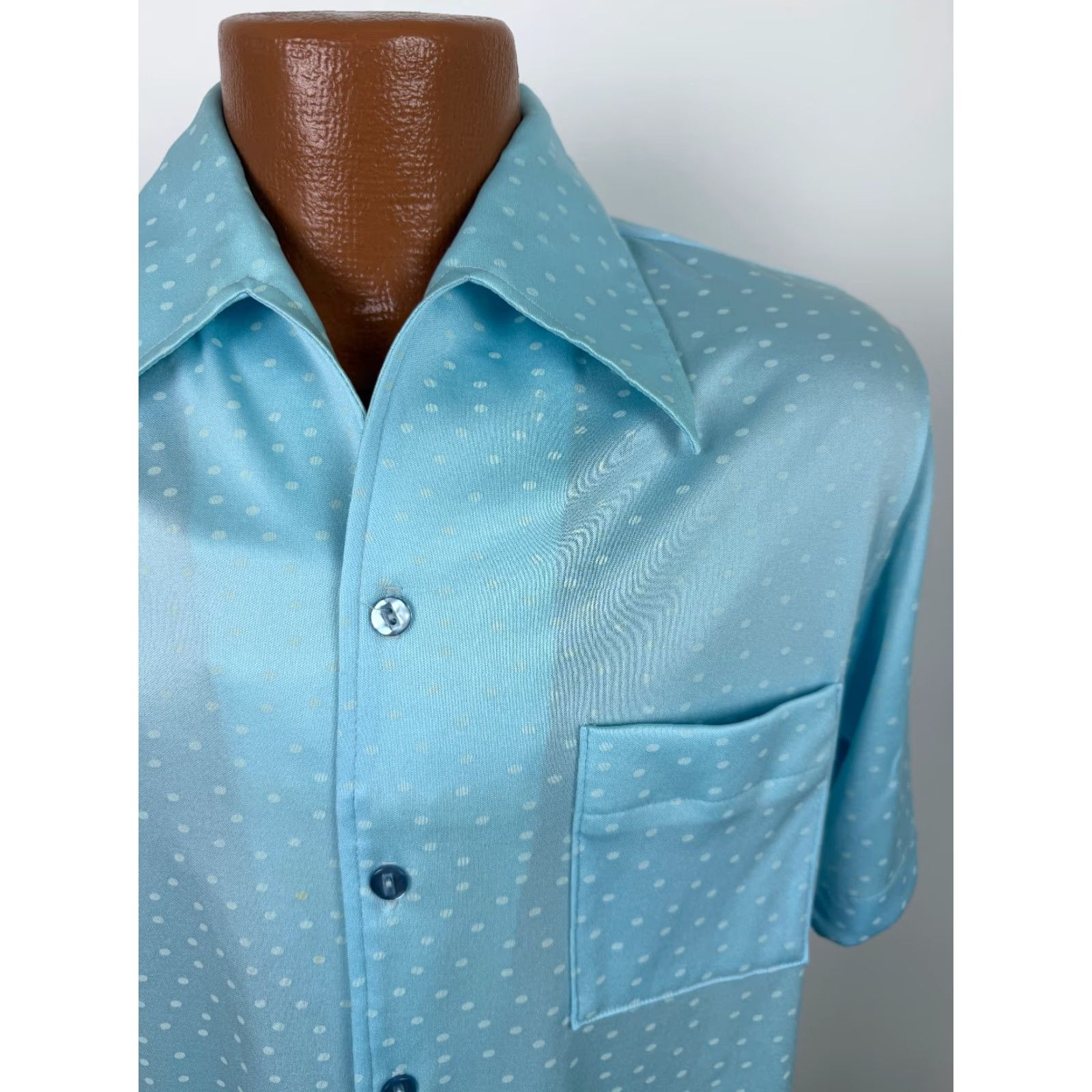 Vintage VINTAGE Joel California Disco Shirt Men M Blue Polka Dot Polyester 70s Stretchy Wrinkle Resistant Size US M / EU 48-50 / 2 - 2 Thumbnail