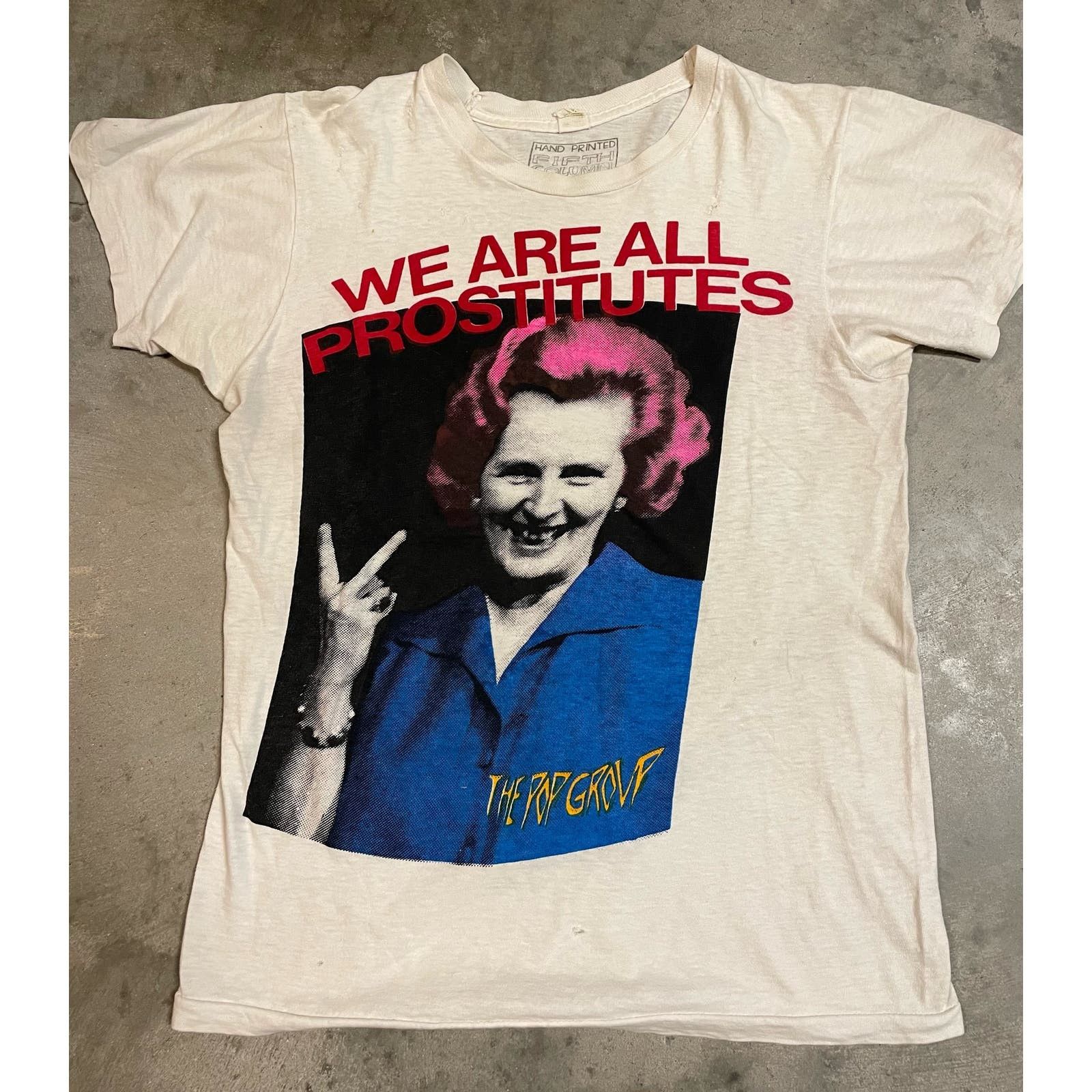 image of Unkwn Vintage 80's Fifth Column Pop Group We Are All Prostitutes in White, Men's (Size Medium)
