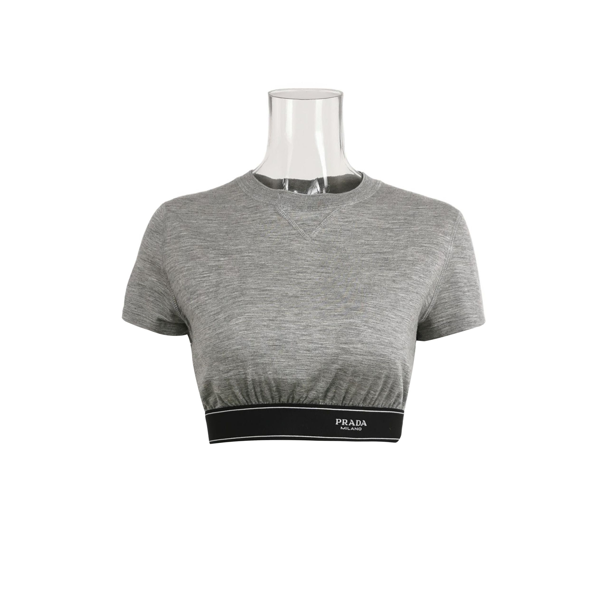 Prada Prada Logo Crop Top in Velvet Blend 0089 Size S / US 4 / IT 40 - 1 Thumbnail