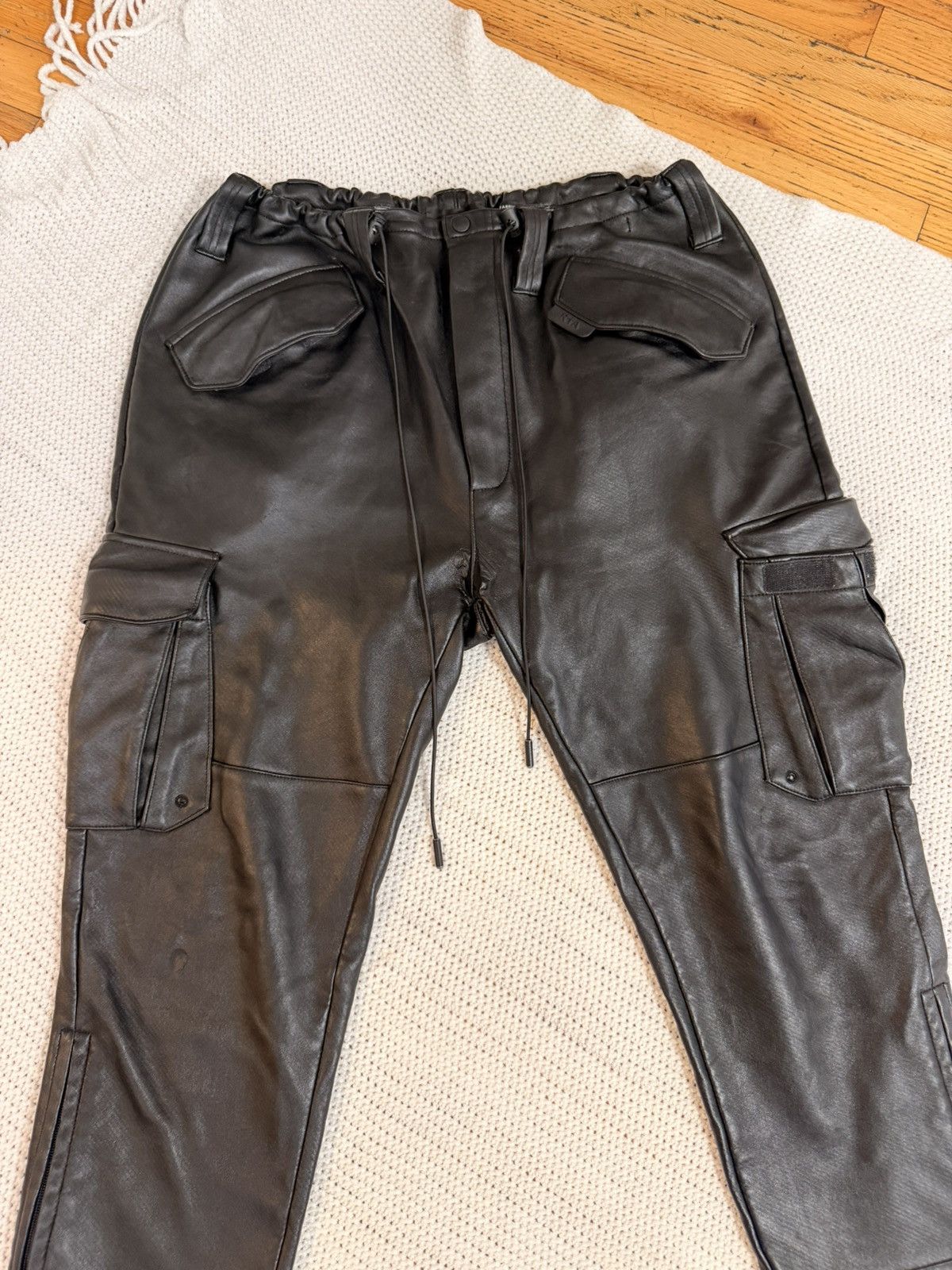 Rta RTA Black Faux Leather Cargo Pants Size US 34 / EU 50 - 2 Thumbnail