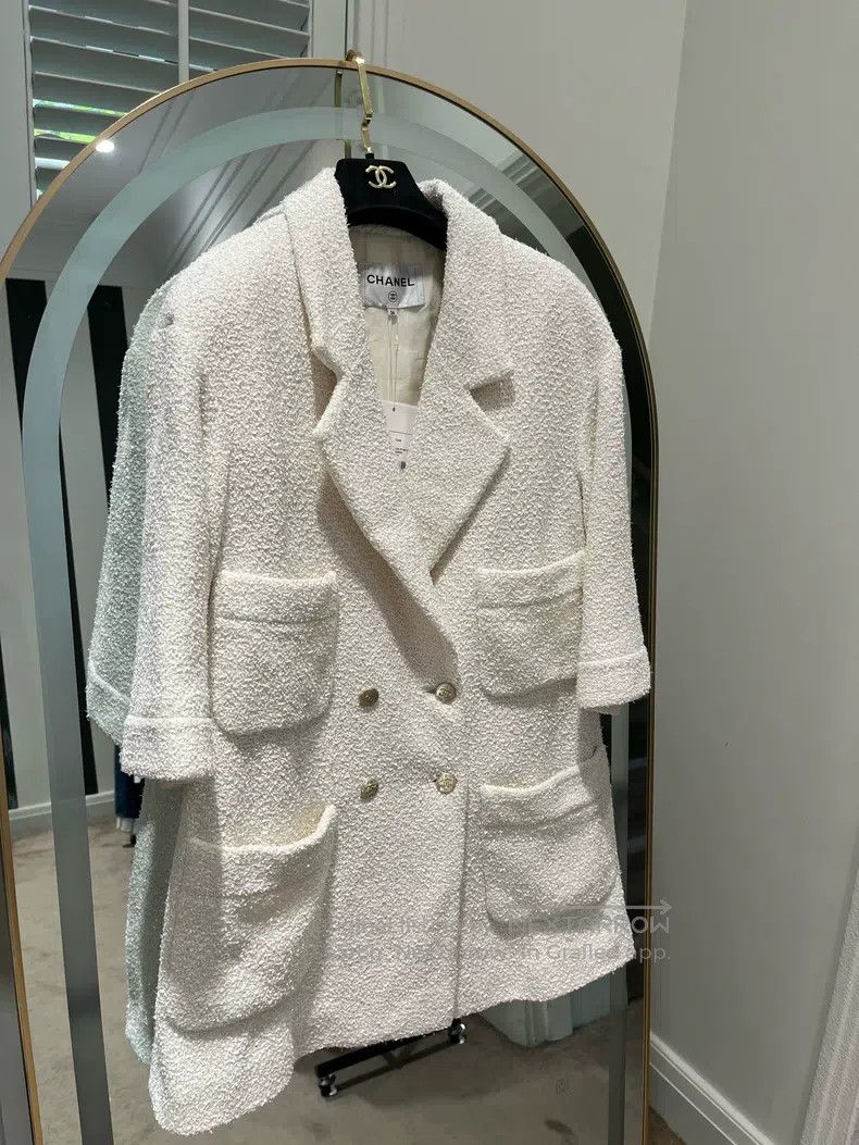 Chanel 22S white tweed coat