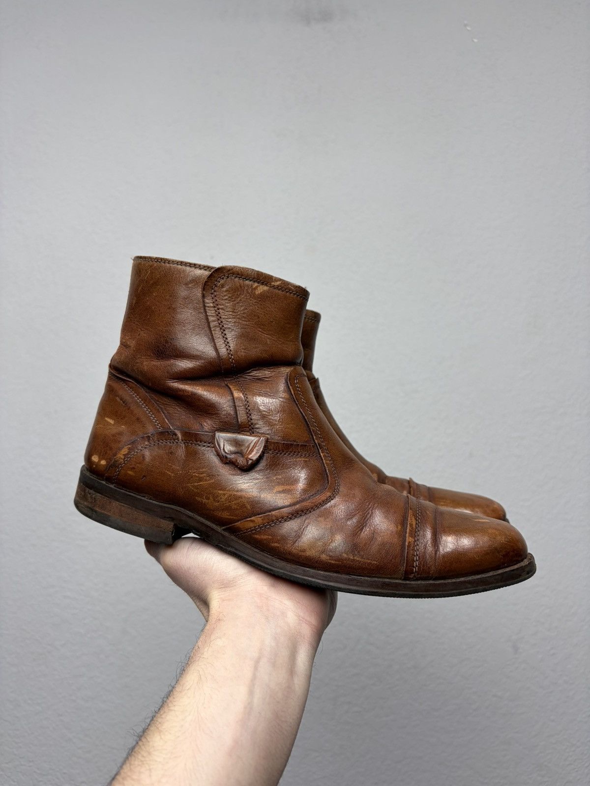 Hedi Slimane Vintage 00s Guidi CCP Style Distressed Leather Biker Boots Size US 8 / EU 41 - 6 Thumbnail