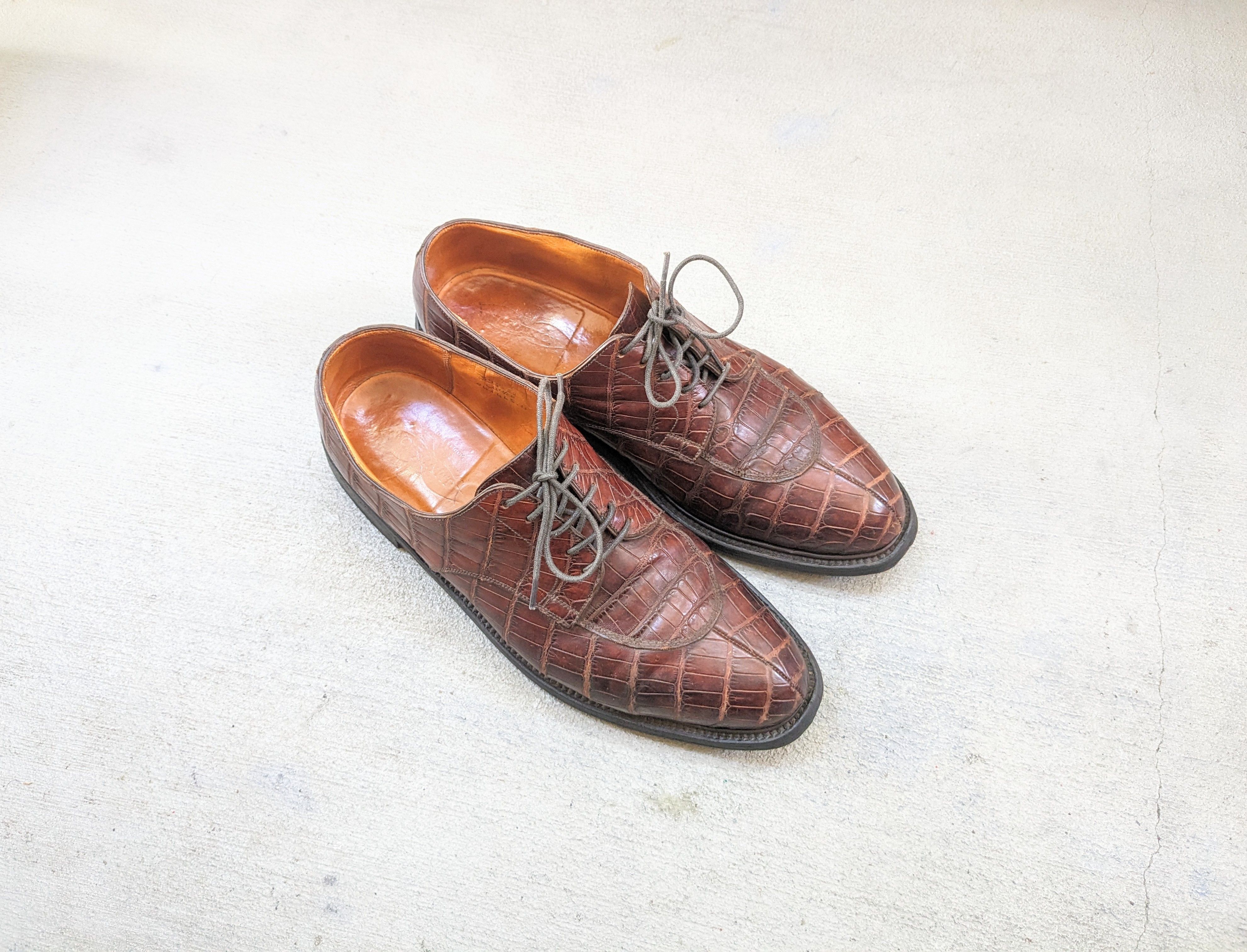image of Genuine Leather x Vintage Jm Weston Split Toe Derbys Crocodile Leather Brown 10.5 D Shoes, Men's