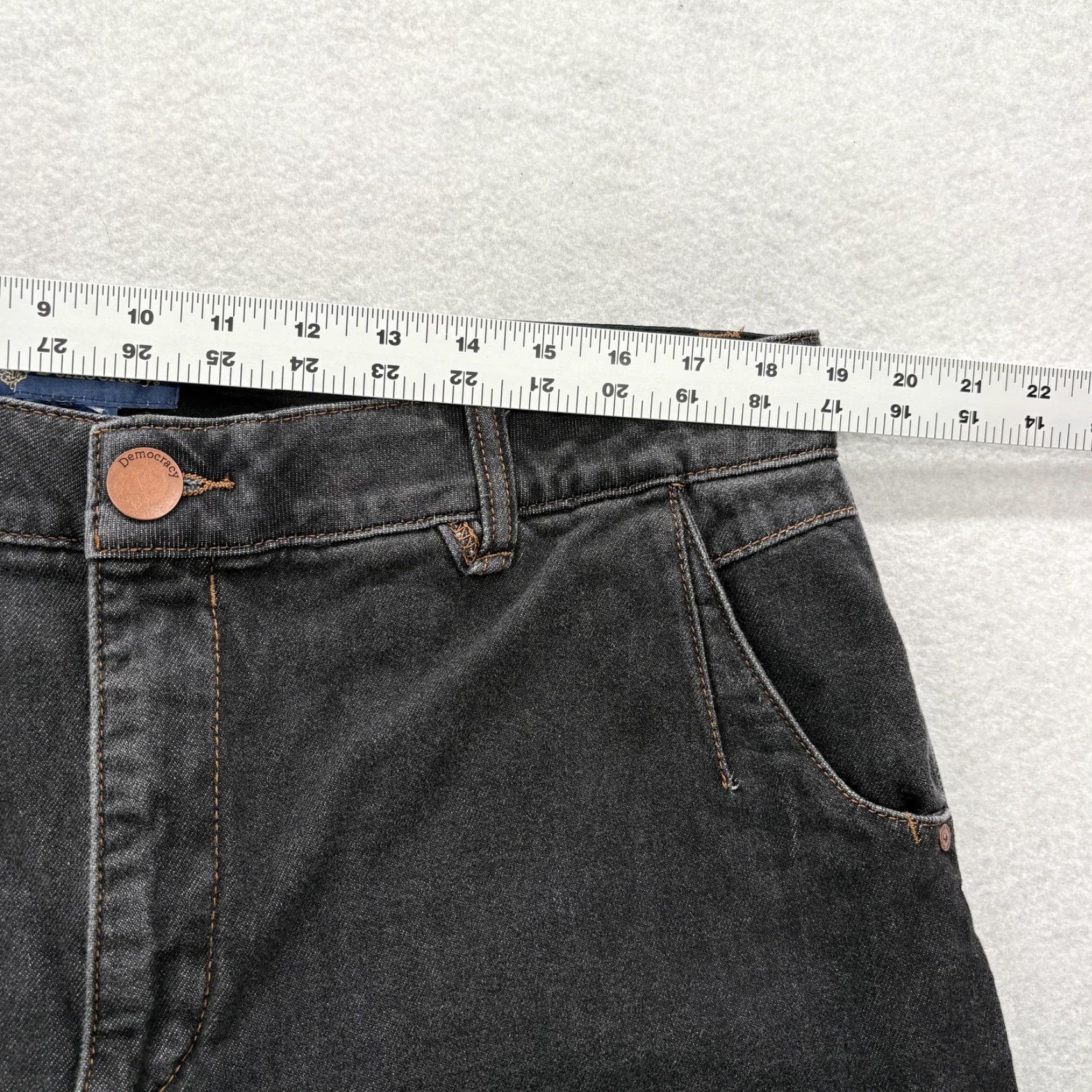 Vintage Democracy Jeans Womens 16P Gray Denim Wide-Leg Petites High Rise 27in Inseam Elastic Waist Pockets Button Zip Stretch Cotton Polyester Spandex Size 38" / US 16 / IT 52 - 5 Thumbnail